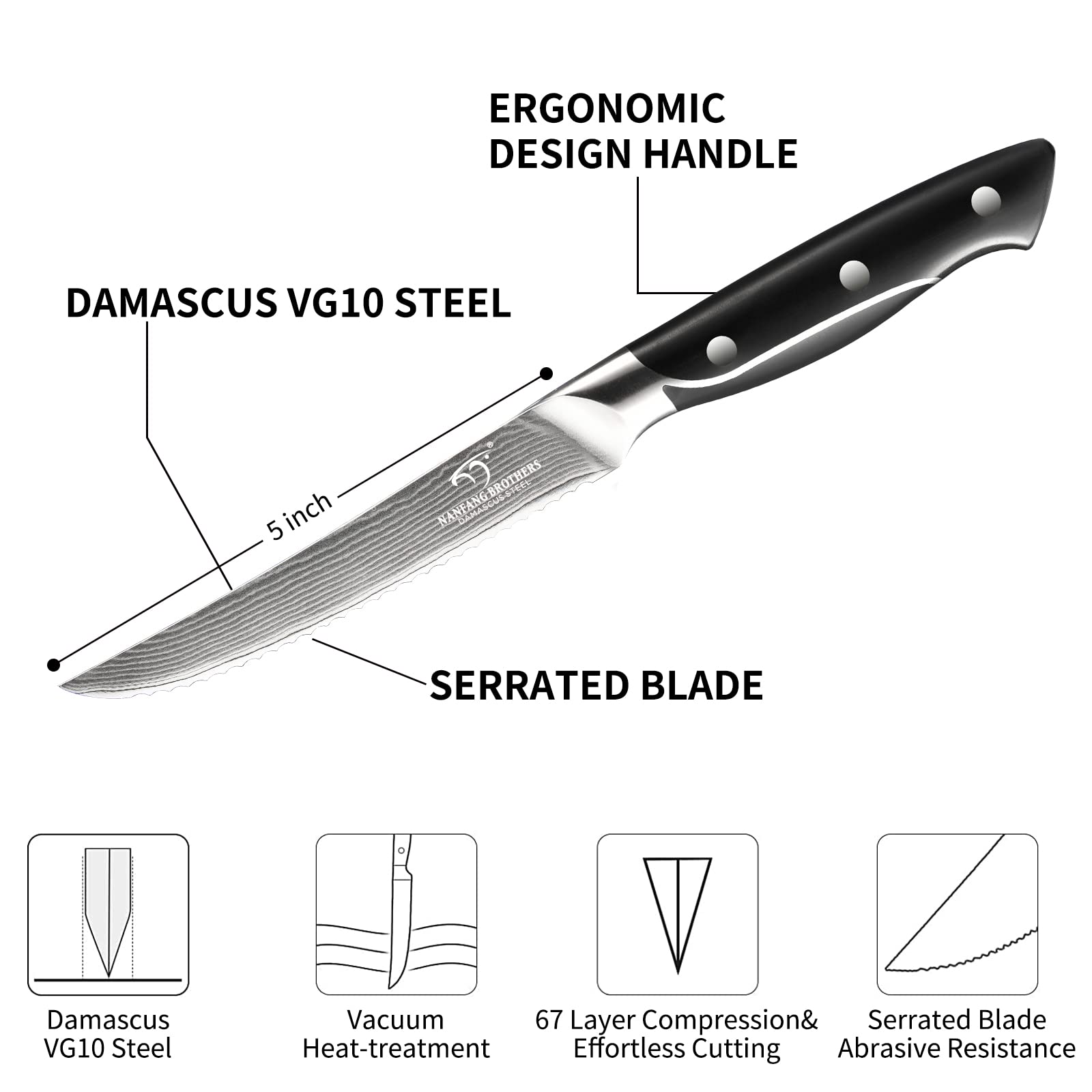 18-Piece Damascus Steel Kitchen Knife Set with 8 Steak Knives, Non-Slip ABS Ergonomic Handle, Knife Sharpener & Shears - 17-Slot Ash Wood Knife Block (Grey) - Perfect for Home Chefs, Cooking Enthusiasts & Professional Kitchens