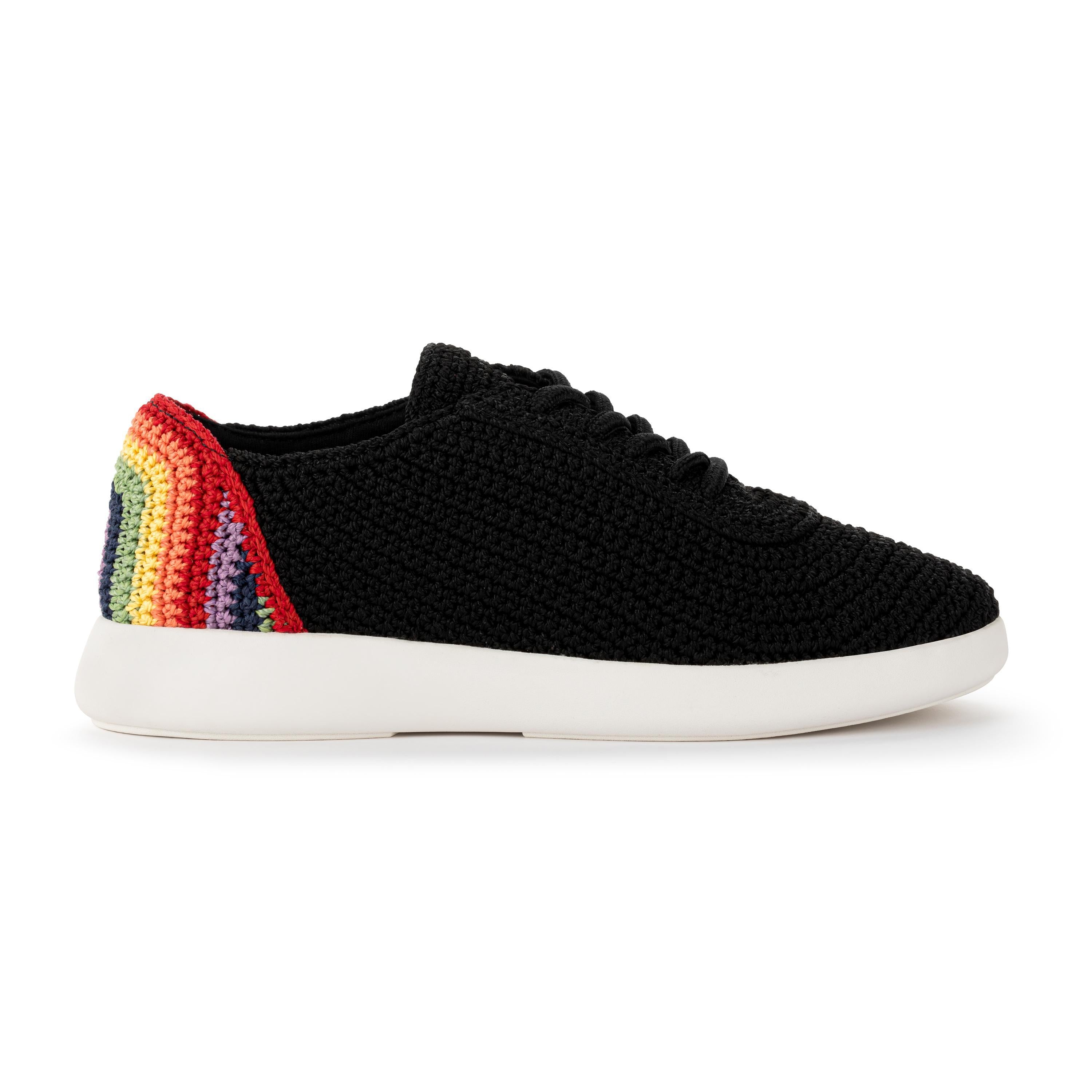 Asha Sneakers - Hand Crochet Women's Casual Shoes in Black Rainbow Colors | Perfect for Summer, Beach, and Boho Fashion Outfits