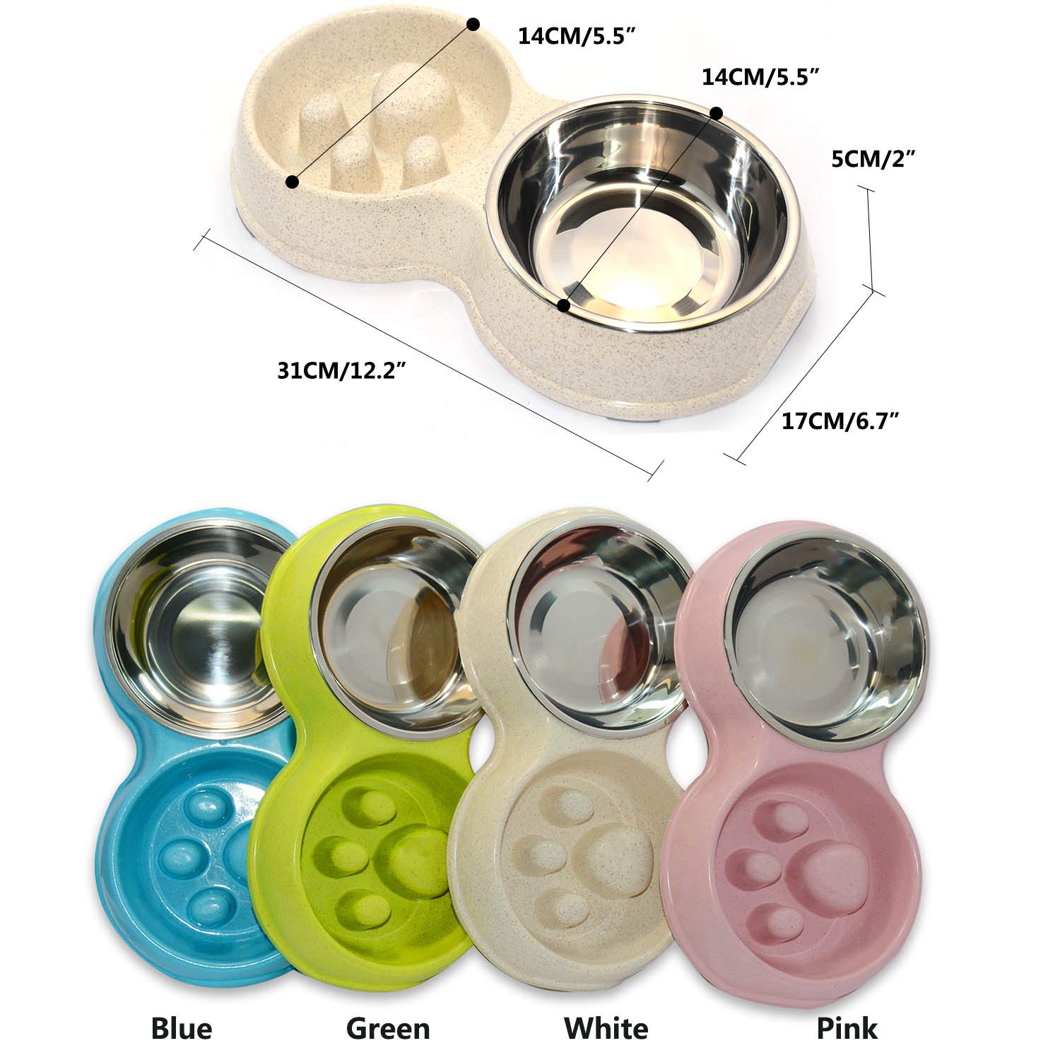 Stainless Steel Slow Feed Dog Bowl for French Bulldogs - Eco-Friendly Interactive Pet Dish to Slow Down Eating, Prevent Bloat & Aid Digestion - Perfect for Fast Eaters, Mealtime Enrichment & Training (White)