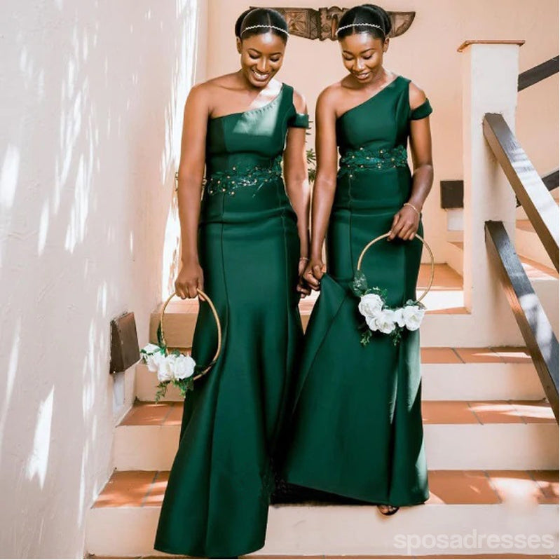 Emerald Green Mermaid One Shoulder Long Bridesmaid Dress - Elegant Formal Gown for Weddings, Prom & Evening Events | Style WG1311