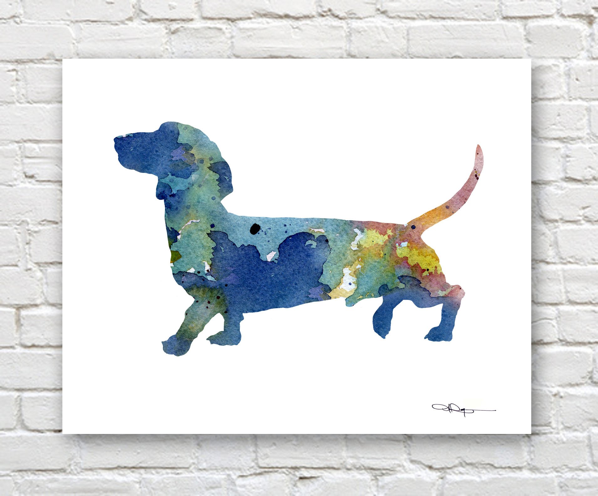 Abstract Dachshund Watercolor Art Print by Artist DJ Rogers - Perfect for Dog Lovers, Home Decor & Gift Ideas