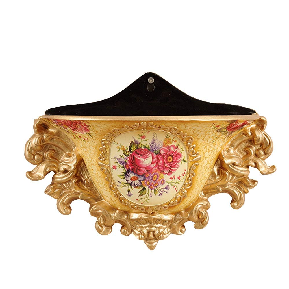 European-Style Retro Resin Wall Mount Flower Vase - Gold Hanging Planter (30×21cm) for Living Room, Bedroom, Kitchen & Office Decor - Perfect for Farmhouse, Boho & Vintage Home Decoration