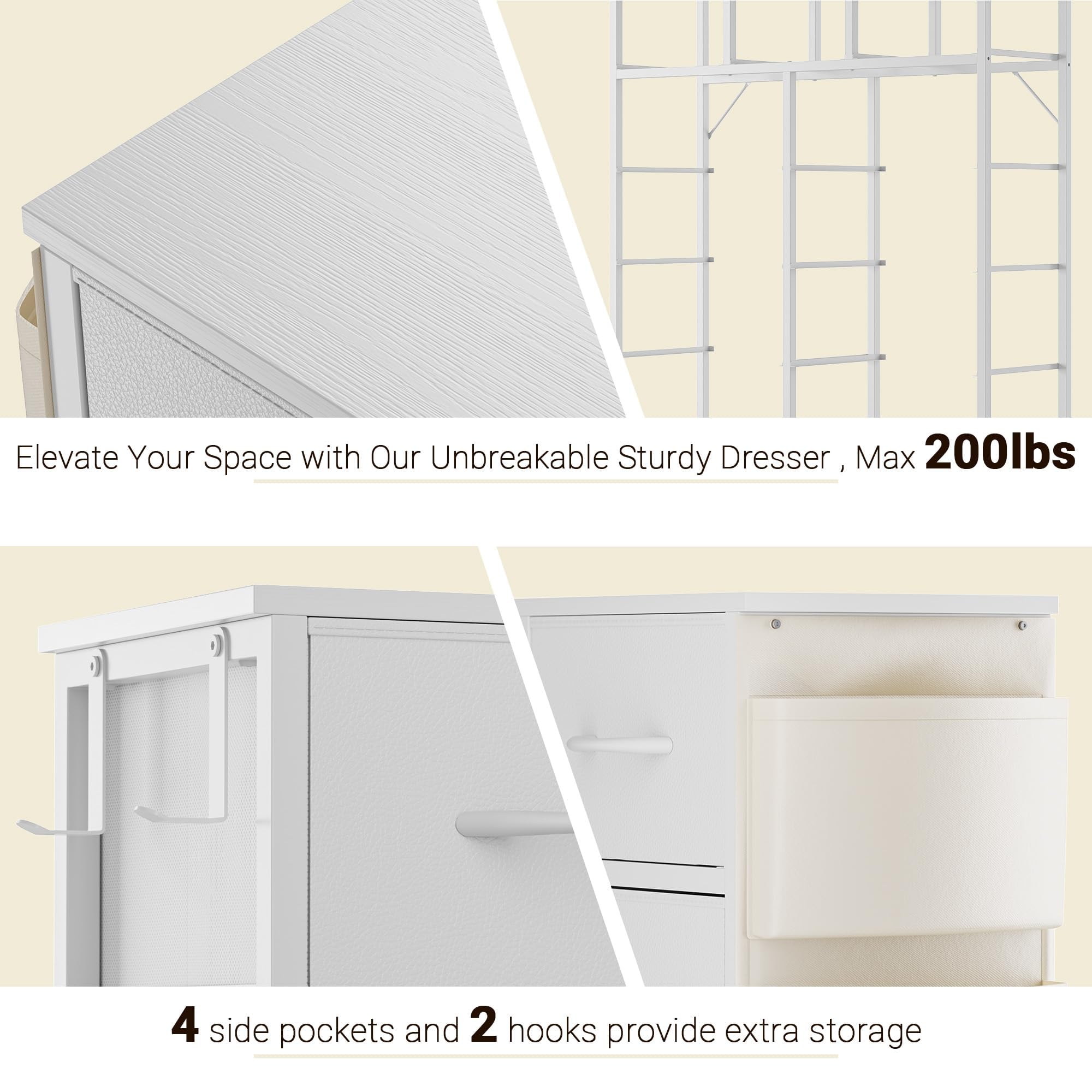 White Dresser with 12 Drawers - Bedroom Storage Organizer for Clothes & Accessories - Perfect for Hallway or Entryway