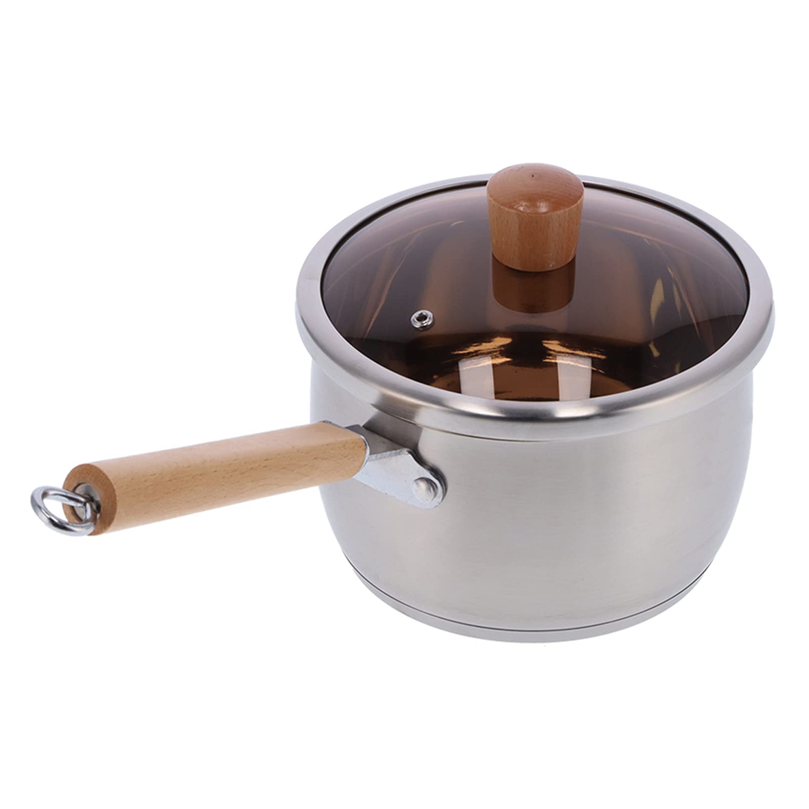 Premium Small Saucepan with Stainless Steel Body & Wooden Handle - Tempered Glass Lid - Perfect for Butter Warming, Milk Heating & Cooking - Compatible with Electric & Gas Stoves - Ideal for Home Kitchen, Dorm, RV & Camping Use