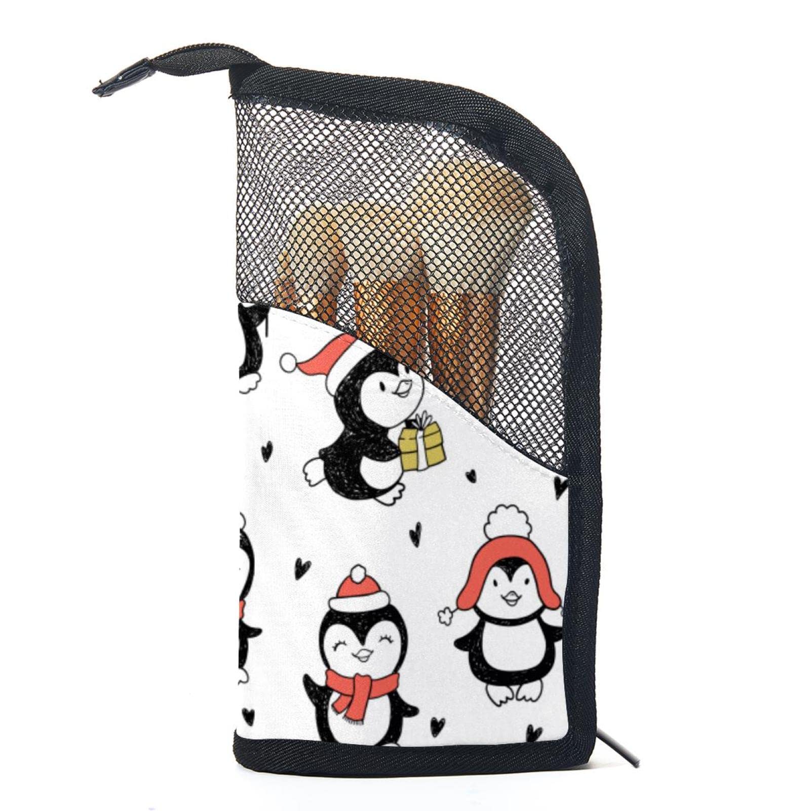 Portable Makeup Brush Organizer Bag with 12 Slots - Cute Penguin Design for Christmas Gift - Travel Cosmetic Brush Holder Case - Perfect for Makeup Artists & Travelers