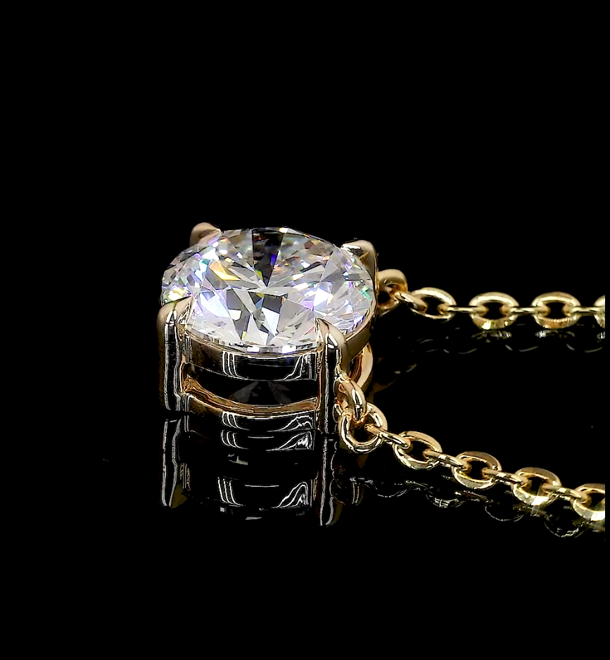 2.09 Carat Lab Grown Round Diamond Pendant - E Color VS2 Clarity in 14K Yellow Gold Solitaire Setting | Elegant Necklace for Weddings, Anniversaries & Special Occasions