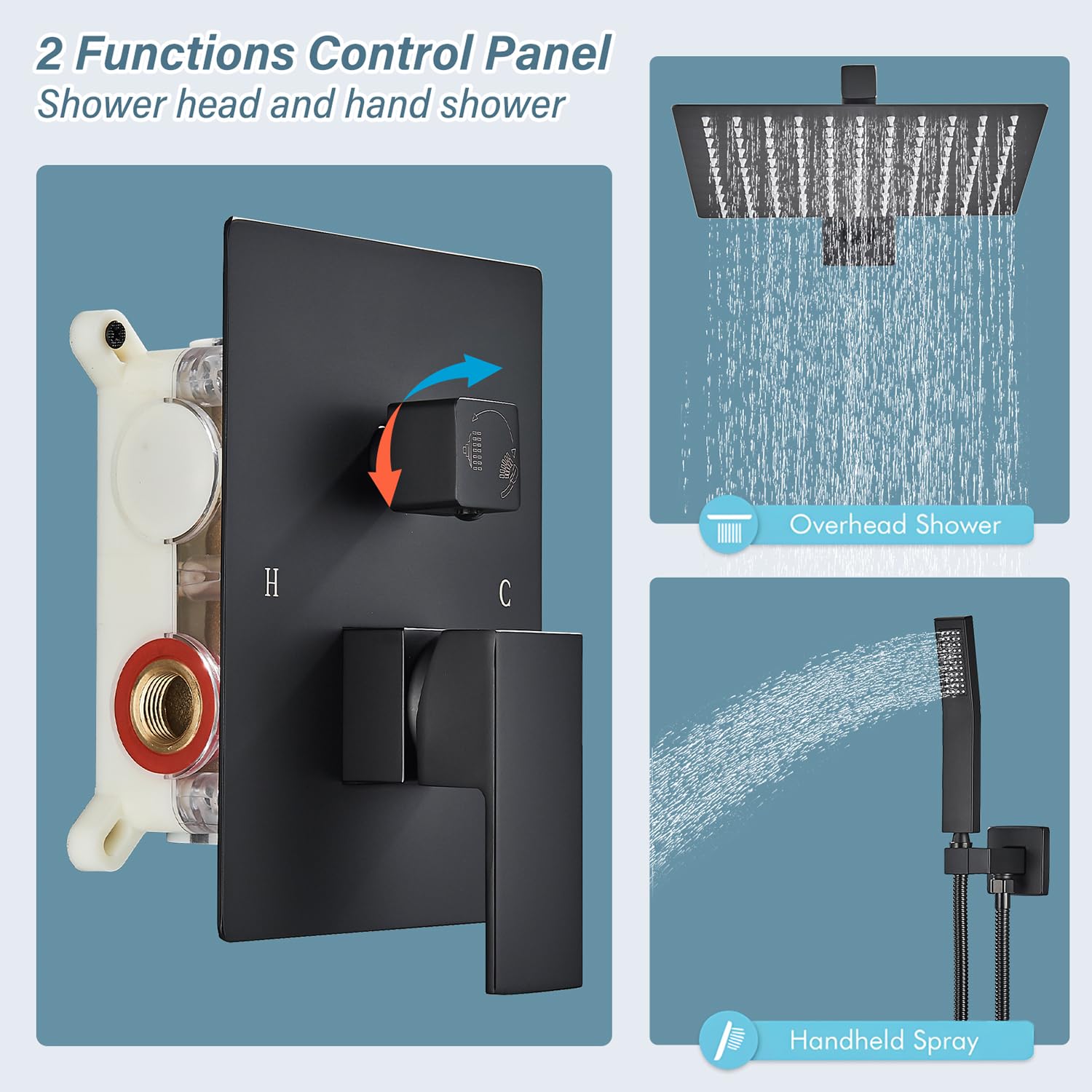 Votamuta Matte Black Shower Faucet Set - 10 Inch Rainfall Shower Head with Handheld Spray - Complete Shower System with Rough-in Valve & Trim Kit - Perfect for Modern Bathroom Renovations & Spa-Like Shower Experience