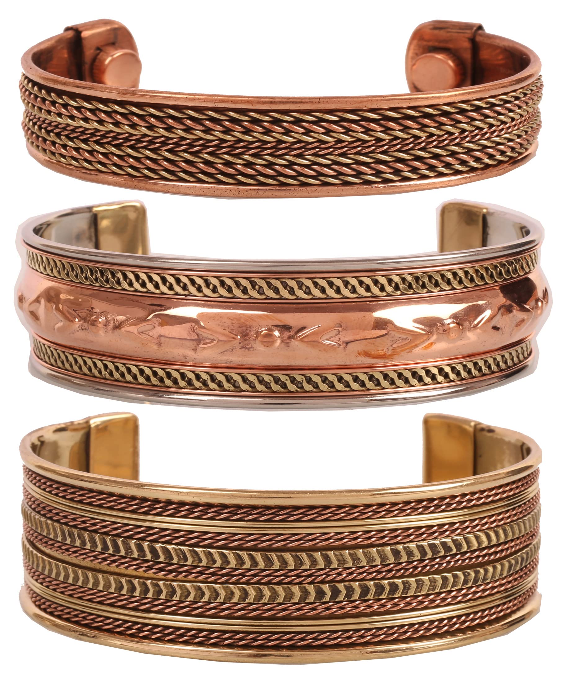 Authentic Tibetan Style Touchstone Copper Bracelet - Hand Forged Solid High Gauge Copper Cuff for Men & Women - Multiple Design Options - Perfect for Meditation, Yoga & Spiritual Healing