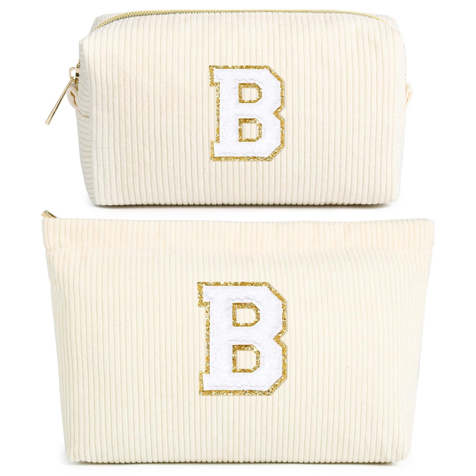 2PCS Personalized Initial Makeup Bag - Monogrammed Cosmetic Pouch for Women, Travel Toiletry Organizer | Perfect Mothers Day Gift for Mom, Girlfriend, Wife, Teacher | Birthday Present, Bridal Shower, Vacation Essentials