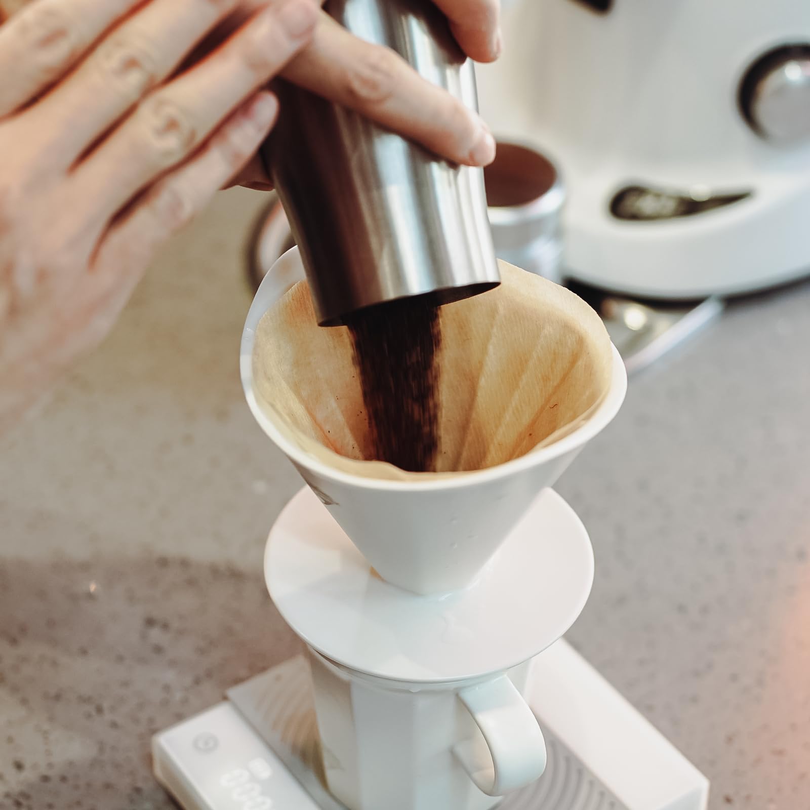 Premium White Ceramic Pour Over Coffee Maker Set with V60 Paper Filters - Includes Streamline Coffee Mug for Home, Cafe & Restaurant Use - Perfect for Slow Brewing & Specialty Coffee Lovers