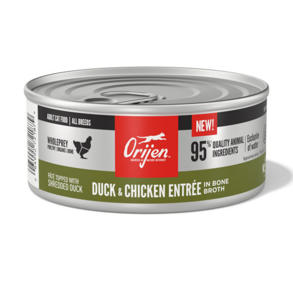 ORIJEN Grain-Free Duck & Chicken Entree in Bone Broth Wet Cat Food - High Protein, Natural Ingredients for Adult Cats - Perfect for Picky Eaters & Digestive Health