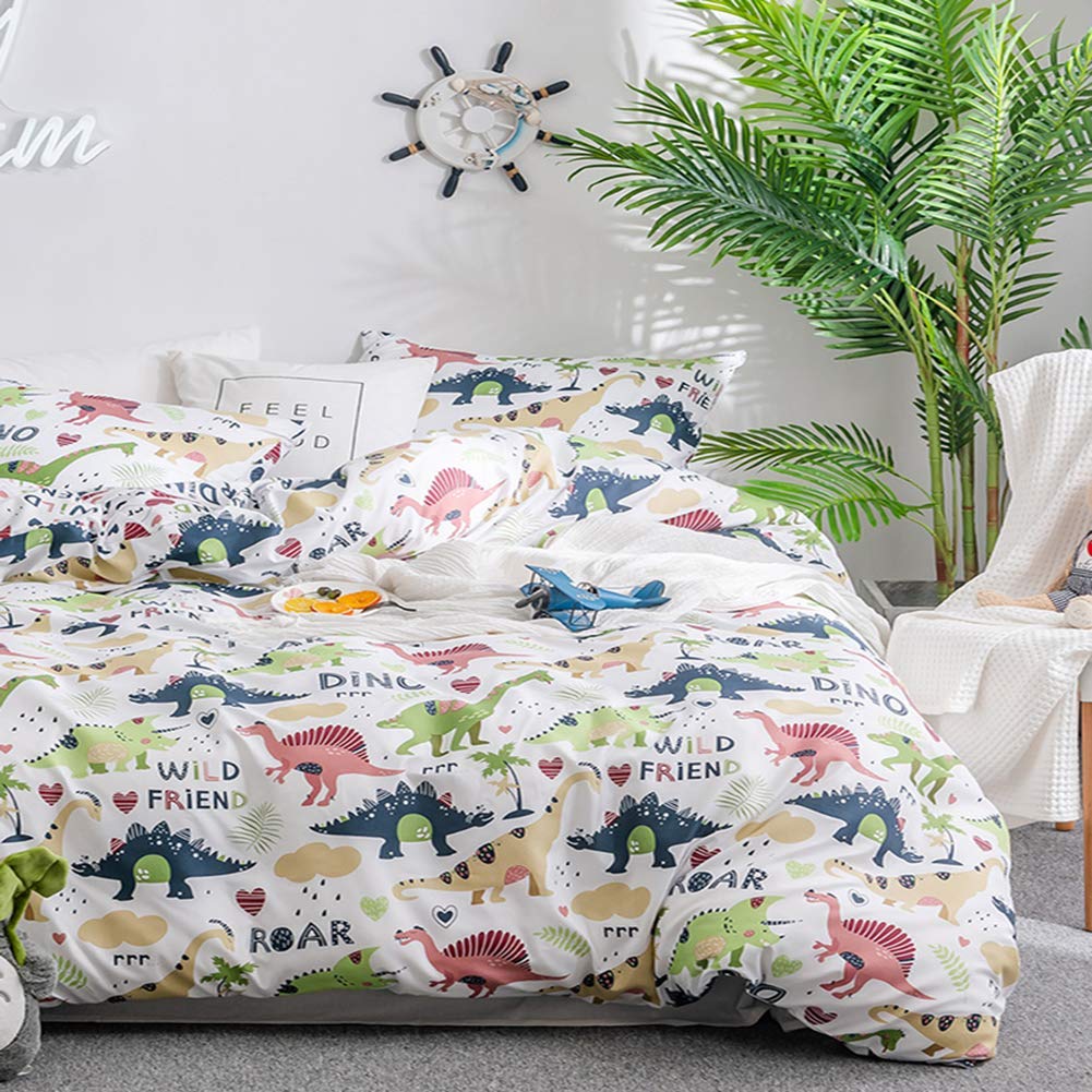 Feelyou Dinosaur Duvet Cover Set King Size - Wild Animal Print Bedding for Kids & Adults - Soft Microfiber Polyester Comforter Cover with 2 Pillow Shams & Zipper Closure - 3 Piece Set - Perfect for Boys/Girls Bedroom Decor, Dinosaur Theme Rooms & Cozy Sleep