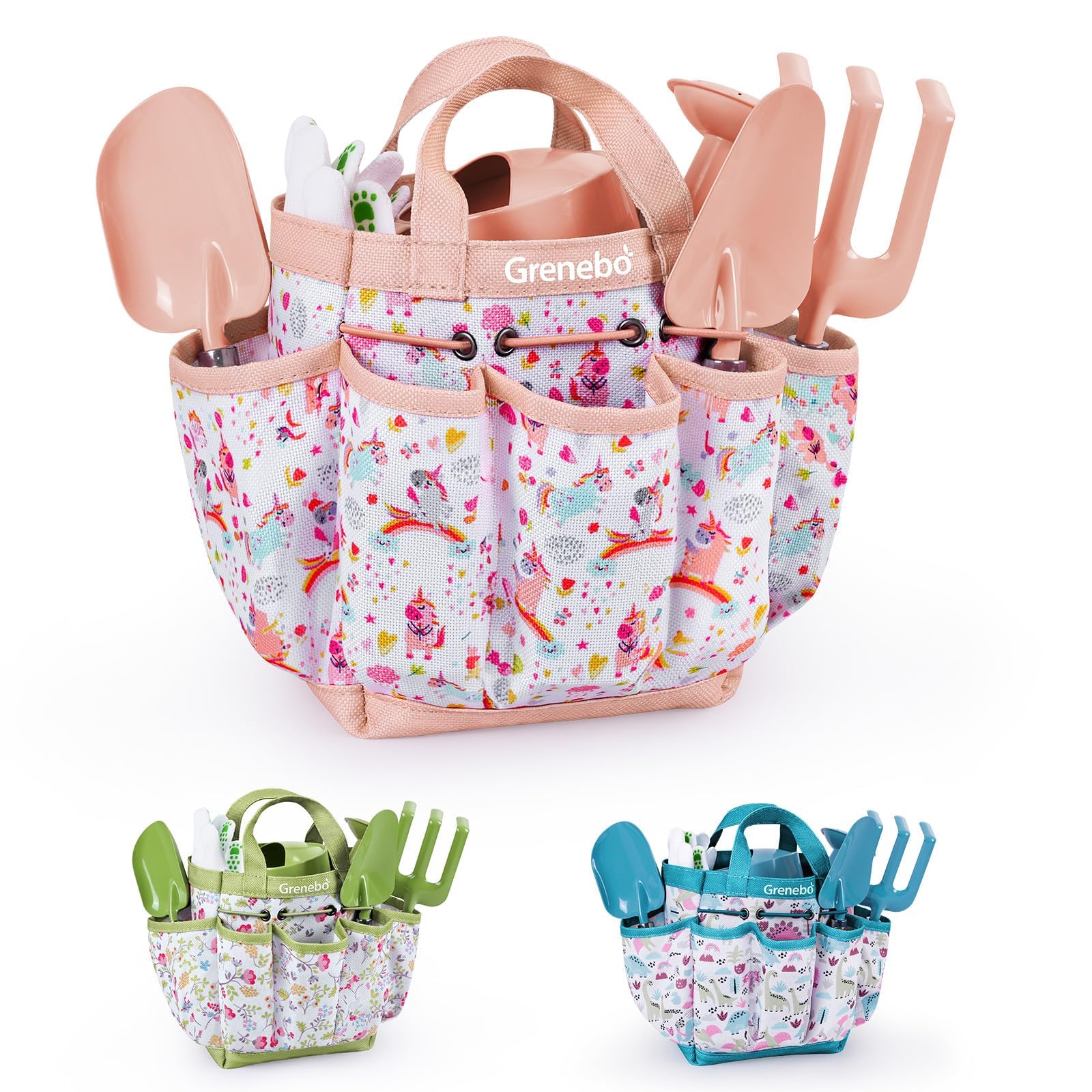 **Kids Gardening Tool Set - Complete Garden Kit for Toddlers & Children with Shovels, Rake, Hat, Apron, Gloves, Watering Can & Storage Bag (Pink) - Outdoor Learning & Pretend Play Toys for Backyard, School & Home Activities**