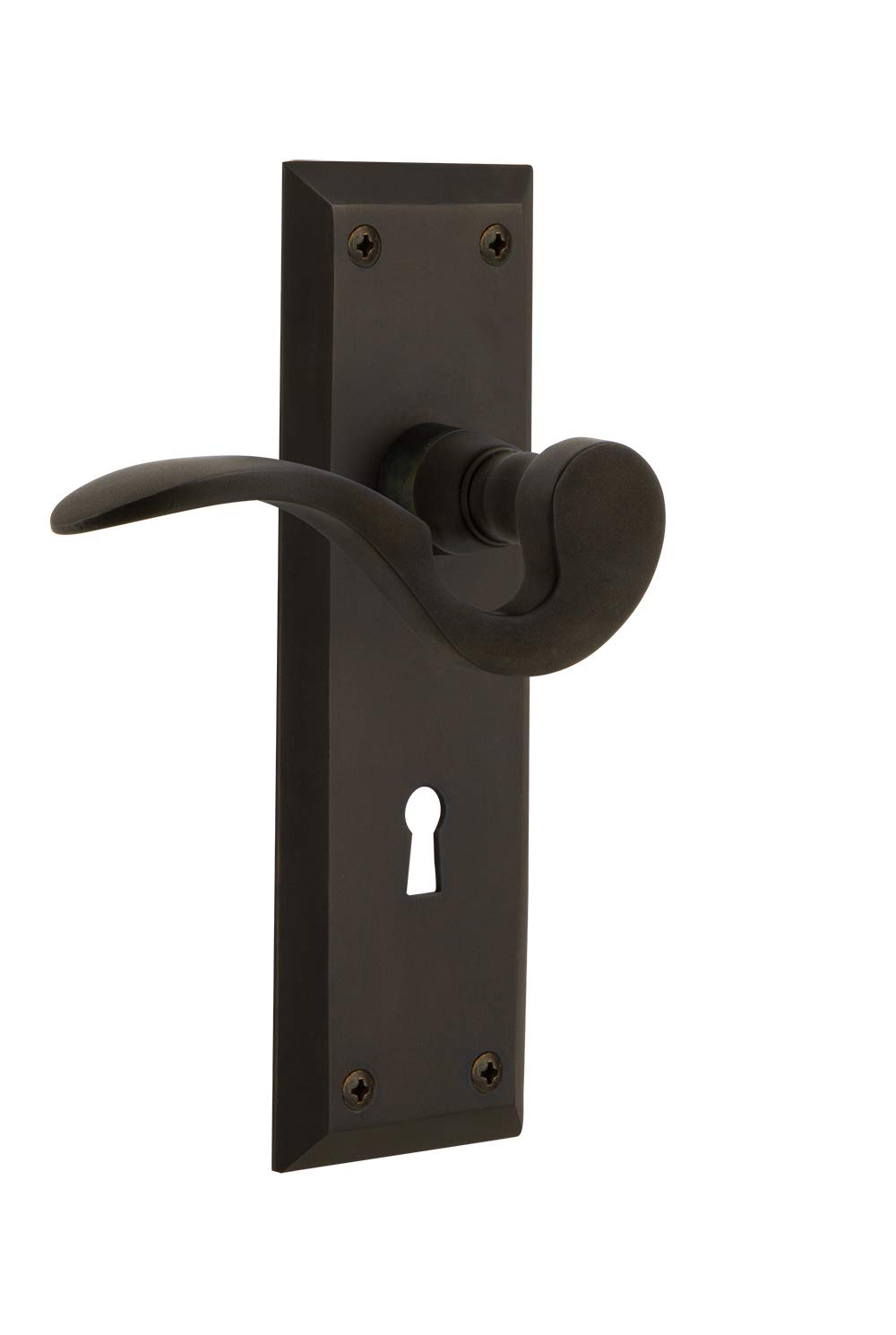 Nostalgic Warehouse New York Plate Privacy Door Lever with Keyhole - Oil-Rubbed Bronze Finish - Vintage Style Door Handle for Bedroom, Bathroom & Interior Doors