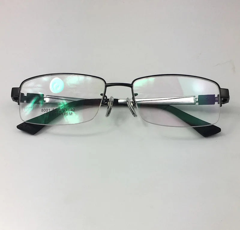 Brightzone Men's Semi-Rimless Big Square Titanium Frame Glasses 428001 - Lightweight Durable Eyewear for Work, Reading & Fashion