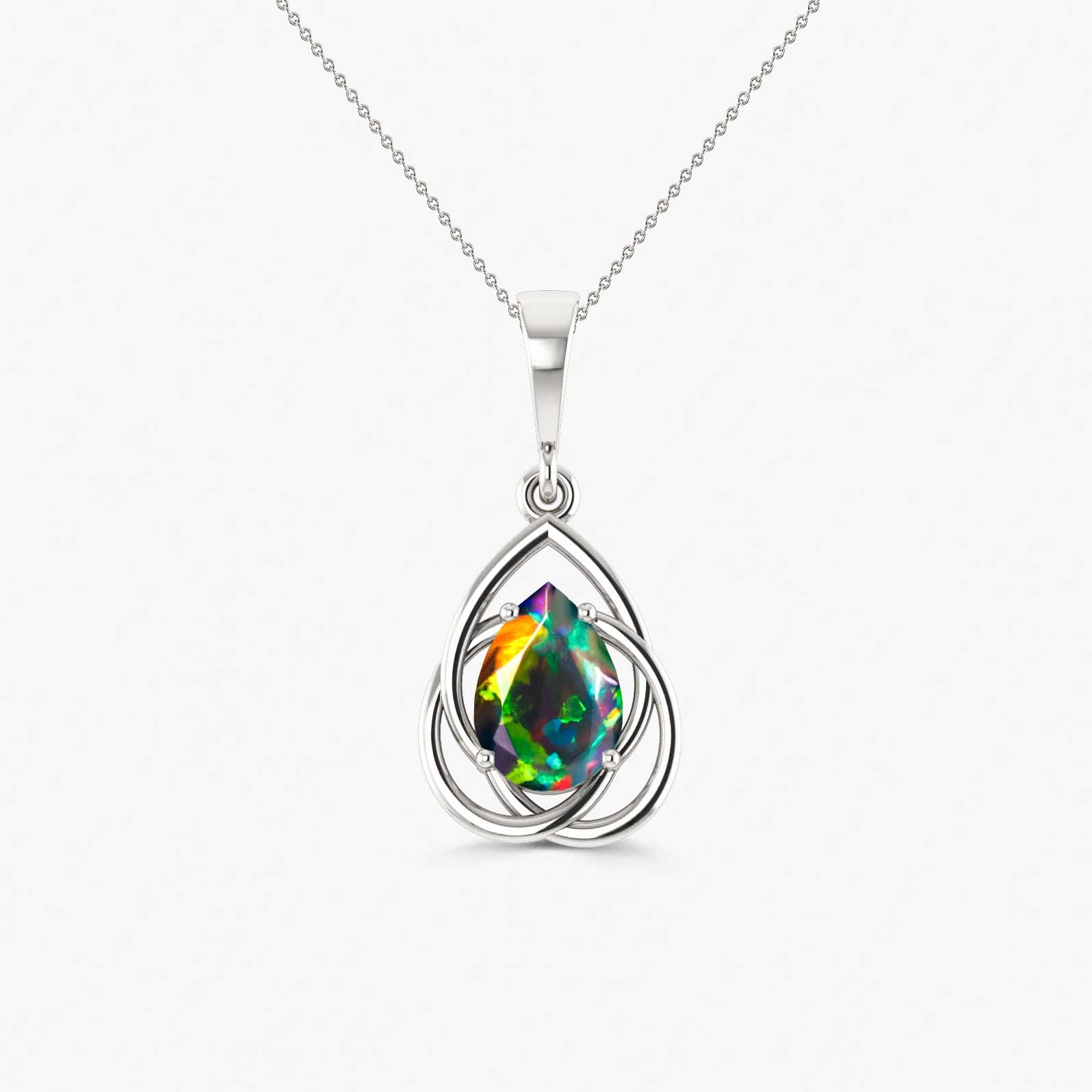 Natural Black Opal Solitaire Pendant Necklace - Pear Shape Opal Jewelry for Women, 925 Sterling Silver Chain, Gift for Her, Perfect for Weddings, Parties & Special Occasions