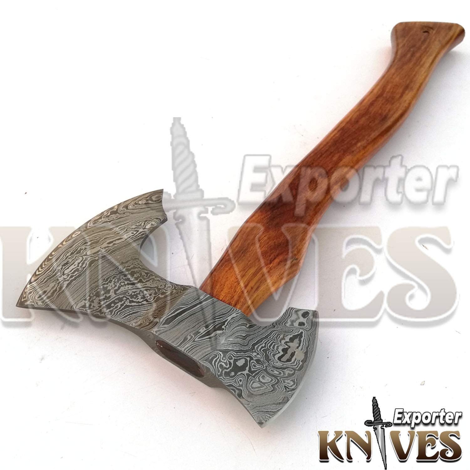 Premium Damascus Steel Axe with Rosewood Handle - Handcrafted Outdoor Camping & Survival Tool for Bushcraft, Wood Splitting & Wilderness Adventures