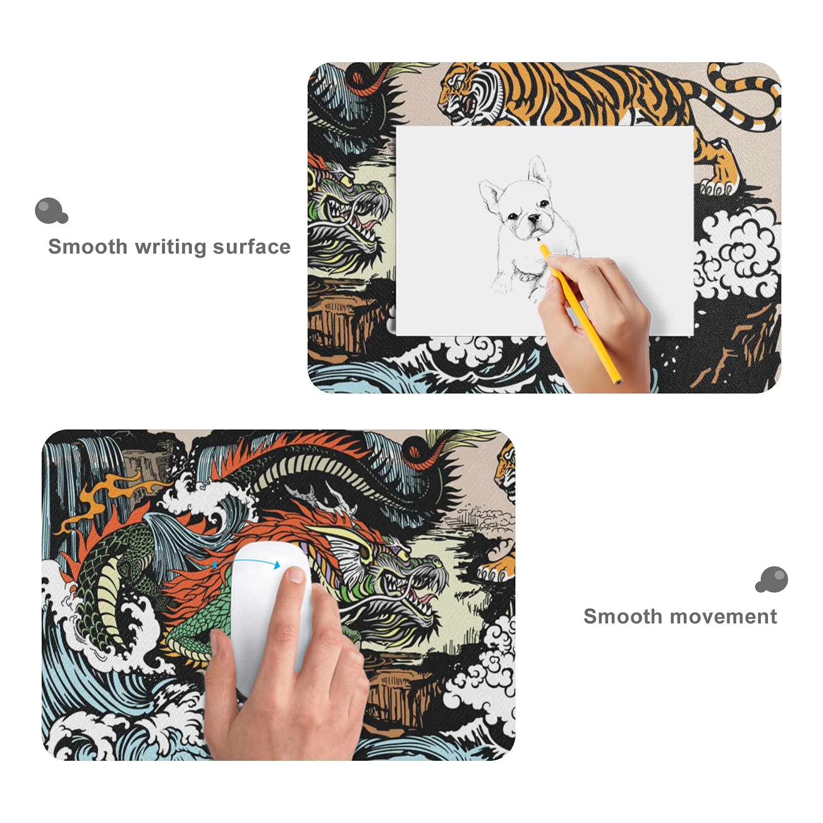 Large Gaming Mouse Pad with Chinese East Asian Dragon Design - 31.5x15.7x0.12 Inch Non-Slip Rubber Base Computer Mouse Mat for Gamers, Office & Study | Perfect for PC Gaming, Work Desks and Home Office Setup