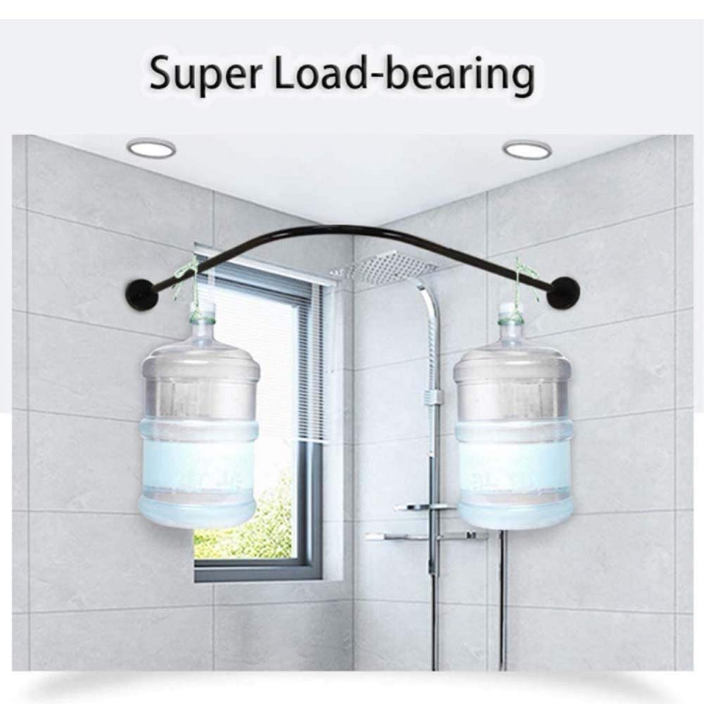 EEUK Adjustable Tension Shower Curtain Rod - 304 Stainless Steel No Drill Rust-Proof Shower Rail for Bathroom, Kitchen, Closet & Windows - Extendable Diamond Shaped Design with Bonus Black Shower Curtain (Perfect for Small Spaces & Rental Homes)