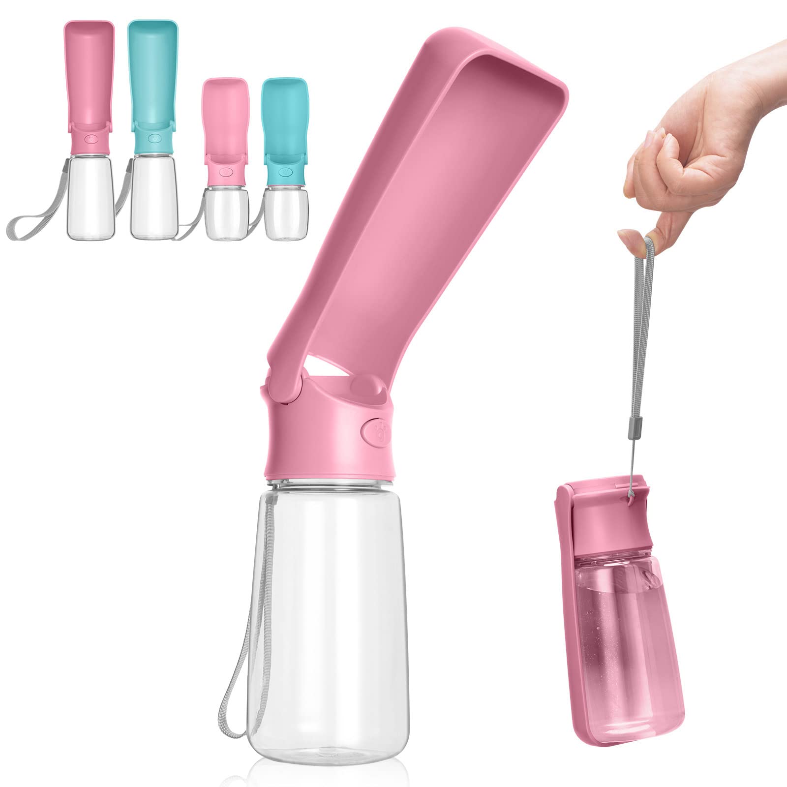Foldable 19oz Portable Dog Water Bottle - Leak Proof & Food Grade Plastic Pet Water Dispenser for Dogs & Cats | Outdoor Walking, Hiking, Travel Accessories (Pink) | Perfect for Park Visits, Road Trips & Daily Adventures