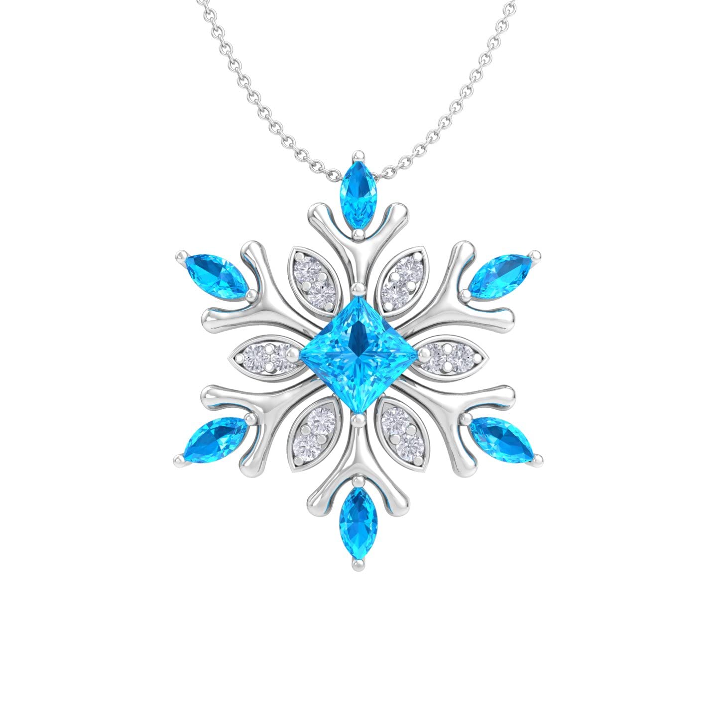 1.2 Carat Natural White & Swiss Blue Topaz Snowflake Pendant Necklace for Girls | Sterling Silver Frozen-Themed Jewelry | Perfect for Birthday Gifts, Christmas Presents & Winter Fashion Accessories