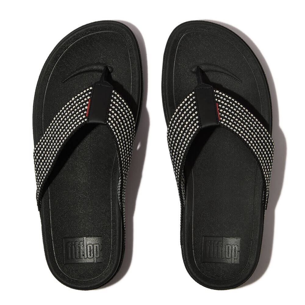 FitFlop Men's Surfer Weave Stripe Sandals - Comfortable Beach & Casual Walking Shoes for Summer, Outdoor, Travel - Black Mix