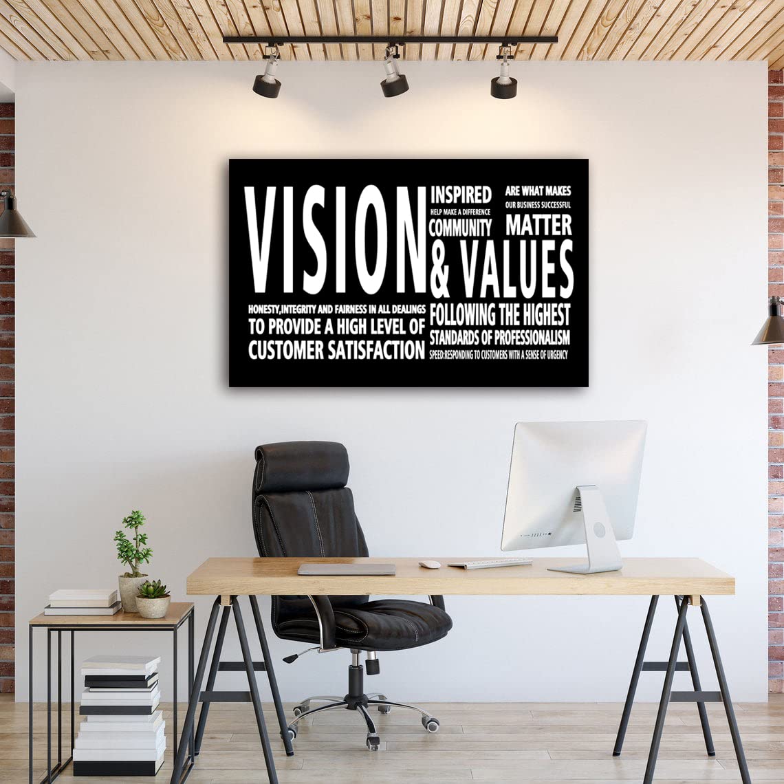 Vision & Values Motivational Office Wall Art - Inspirational Business Quotes Canvas Painting for Modern Workspace, Large Framed Decor Easy to Hang - Perfect for Office, Conference Room & Home Office Decor