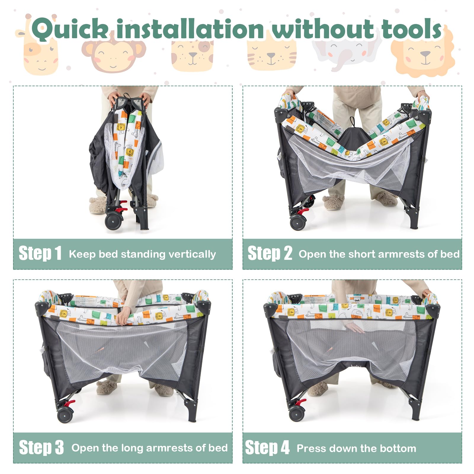 BABY JOY 5-in-1 Pack and Play with Bassinet | Portable Baby Bedside Sleeper & Playard for Newborn to Toddler | U-Shaped Diaper Changer, Safety Strap, Music Box & Hanging Toys | Perfect for Nursery, Travel & On-the-Go Parenting