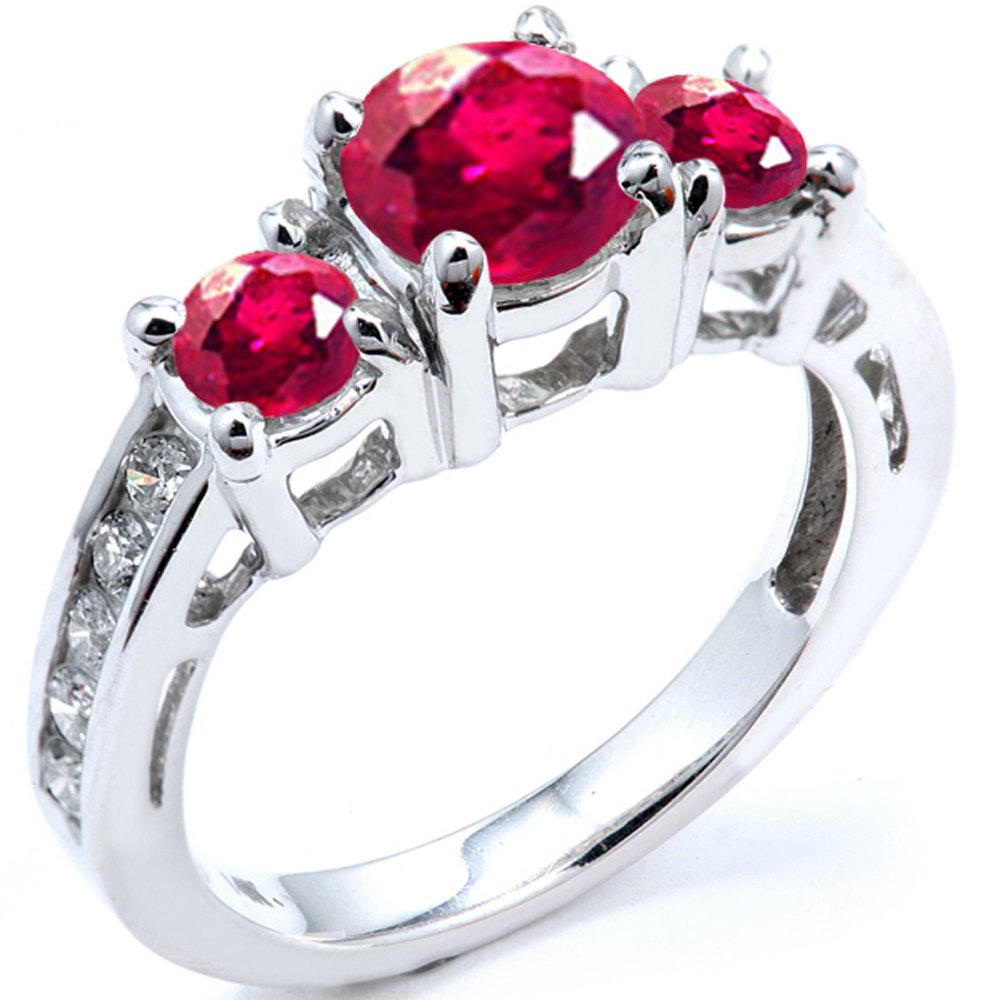 18K Solid White Gold Round Ruby and White Diamond Women's Bridal Engagement Ring - Dazzlingrock Collection | Perfect for Proposals, Weddings, Anniversaries & Special Occasions