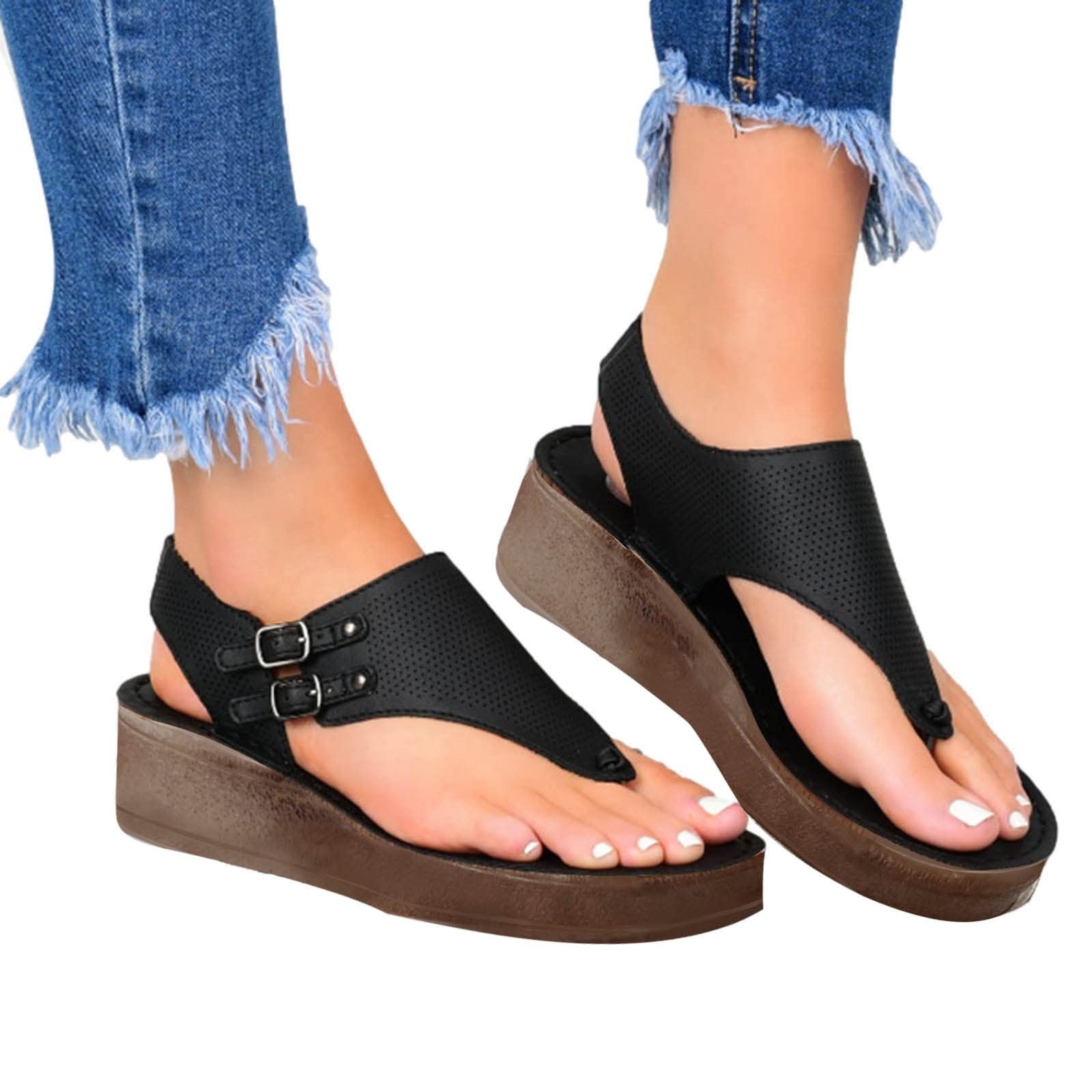 Poilweap Women's Summer Wedge Sandals - Open Toe Platform Flip Flops with Herringbone Design | Casual Beach Shoes for Walking, Vacation & Outdoor Activities