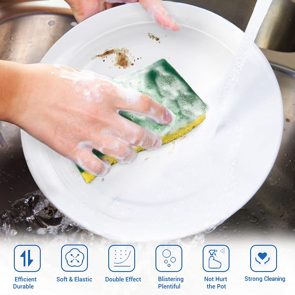 AIDEA Heavy Duty Scrub Sponge 24-Pack - Non-Scratch Cellulose Sponges for Fast Cleaning - Perfect for Dishes, Pots, Pans & Tough Kitchen Cleaning Tasks - Ideal for Home, Restaurant & Commercial Use