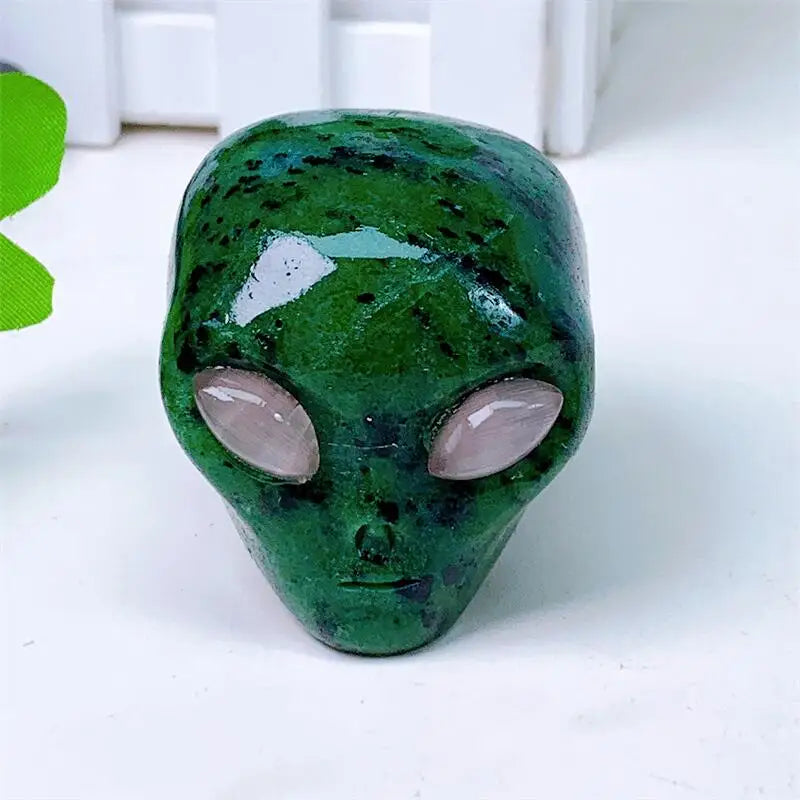 2 Inch Natural Ruby in Zoisite Alien Skull Carved Crystal - Reiki Healing Stone, Spiritual Decor, Unique Gift for Collectors (Perfect for Meditation, Energy Work & Home Decoration) 1pc
