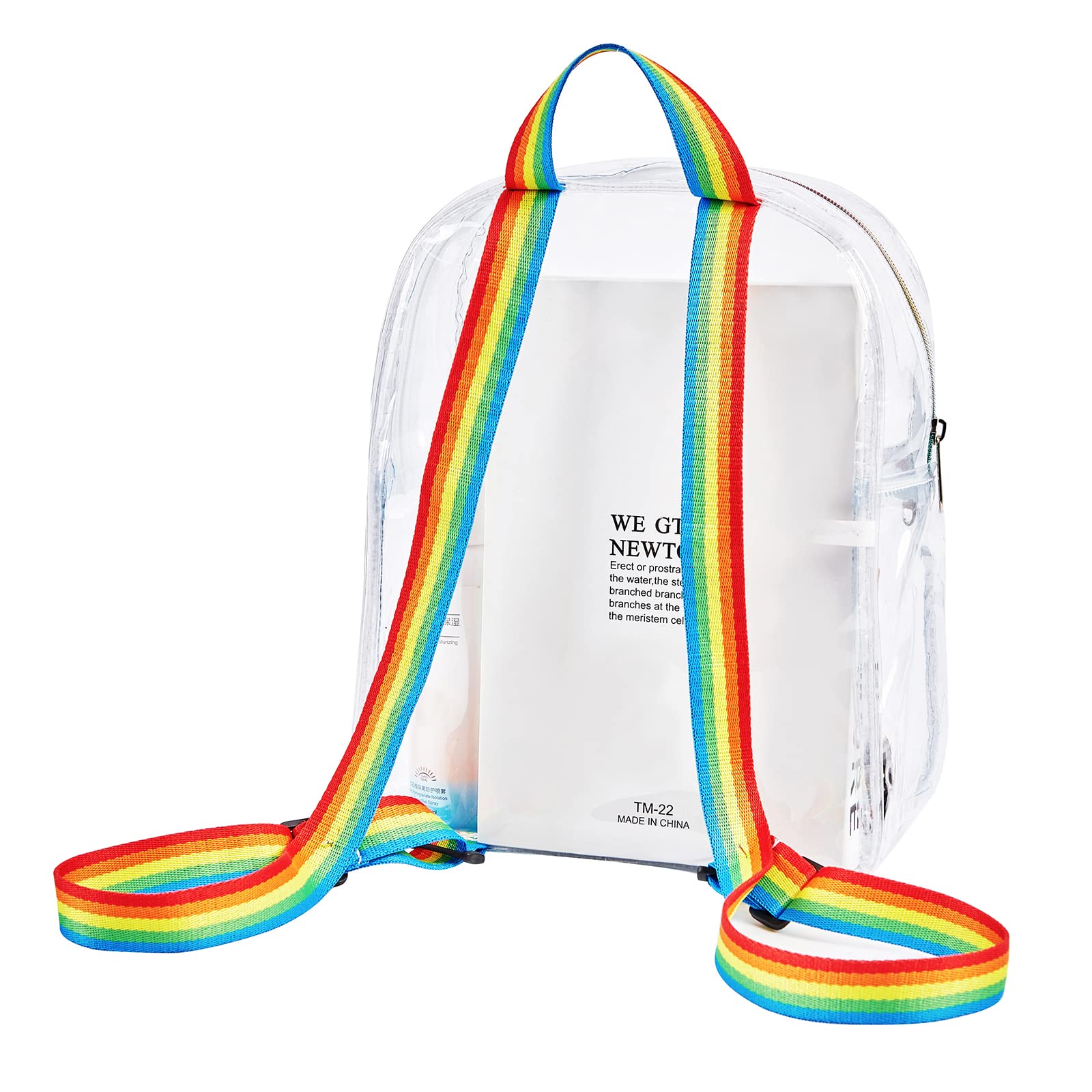 Stadium Approved Clear PVC Backpack - Heavy Duty Cold-Resistant Transparent Backpack for Work, Security Travel & Sports Events (White Rainbow) | Perfect for Concerts, Airports, Theme Parks & School Safety