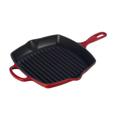 Le Creuset 10.25 Inch Square Skillet Grill Pan - Enameled Cast Iron, Cherry Red (Cerise) - Perfect for Grilling, Searing & Serving Steaks, Burgers & Vegetables