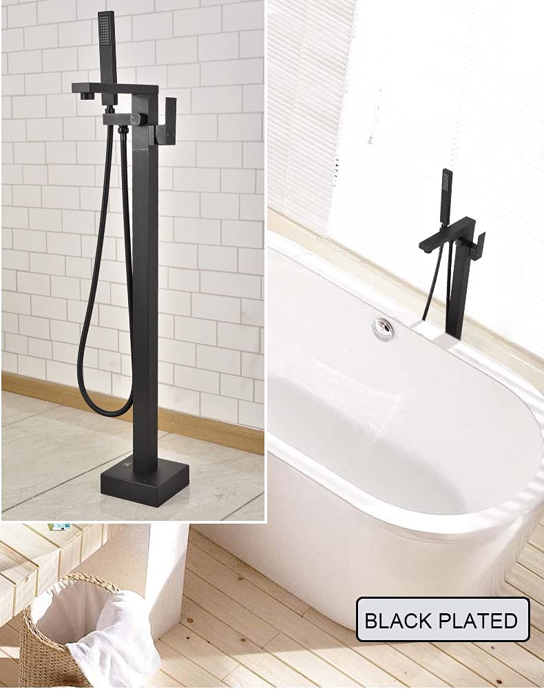 Matte Black Floor Mount Bathtub Faucet with Handheld Shower Mixer Tap - Premium Bathroom Tub Filler for Modern Showers | Perfect for Spa-Like Relaxation & Luxurious Bathroom Upgrades