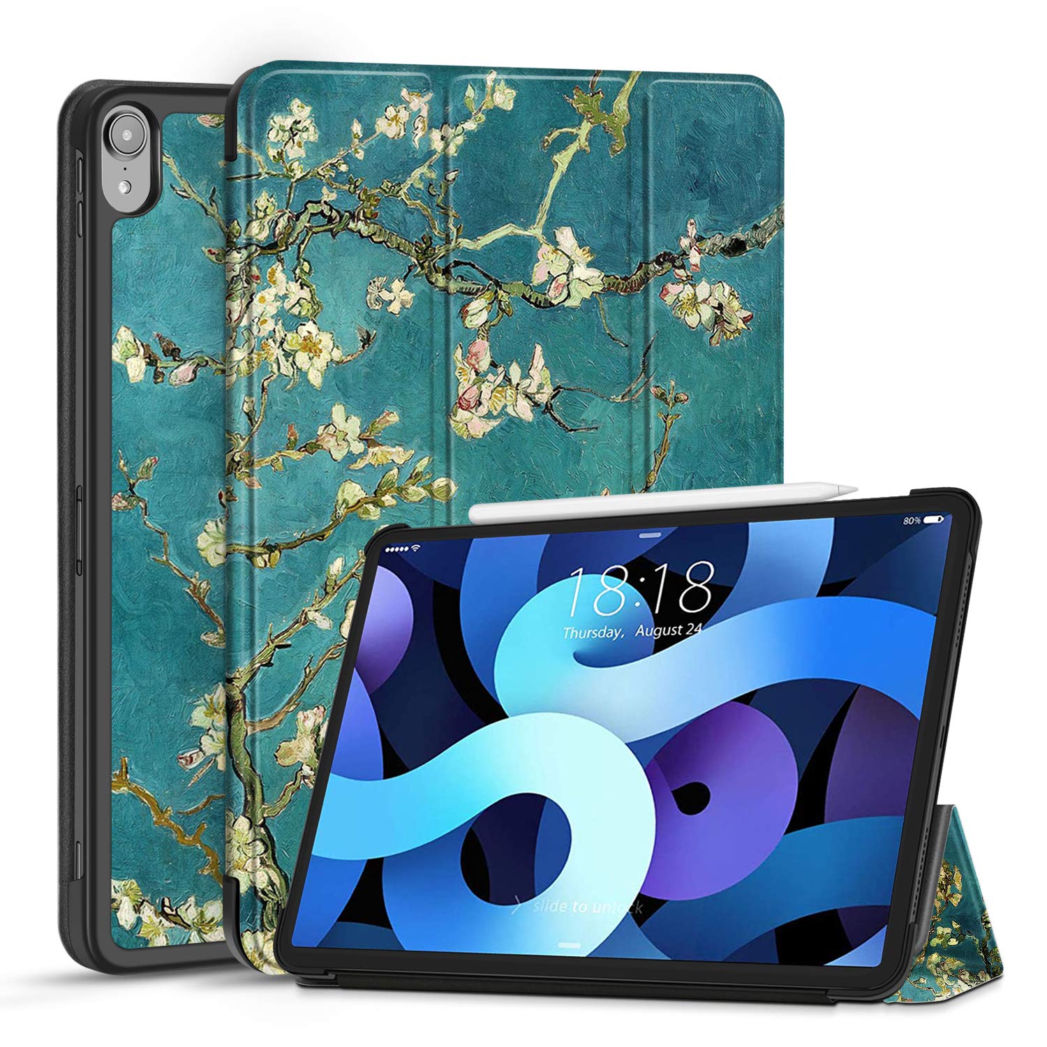 Premium TNP Case for iPad Air 5th Generation (2022) & iPad Air 4th Generation (2020) - 10.9 Inch Protective Cover with Apple Pencil 2 Charging | Slim Trifold Stand Folio Sleeve in Almond Blossom | Perfect for Work, School & Travel Protection