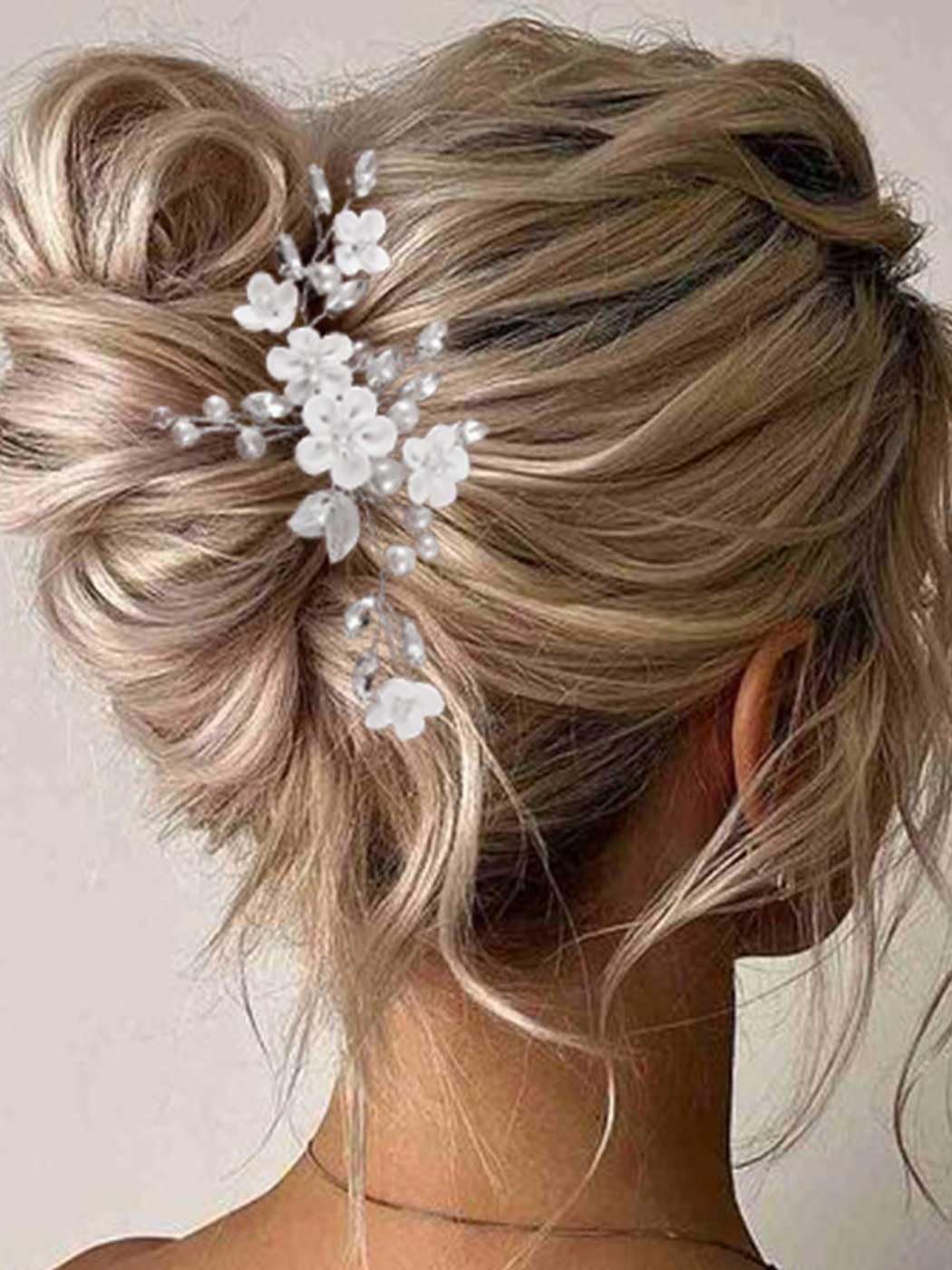 Elegant Latious Flower Pearl Bridal Hair Comb - Crystal Leaf Wedding Hair Clip for Women & Girls | Perfect for Brides, Prom, and Special Occasions