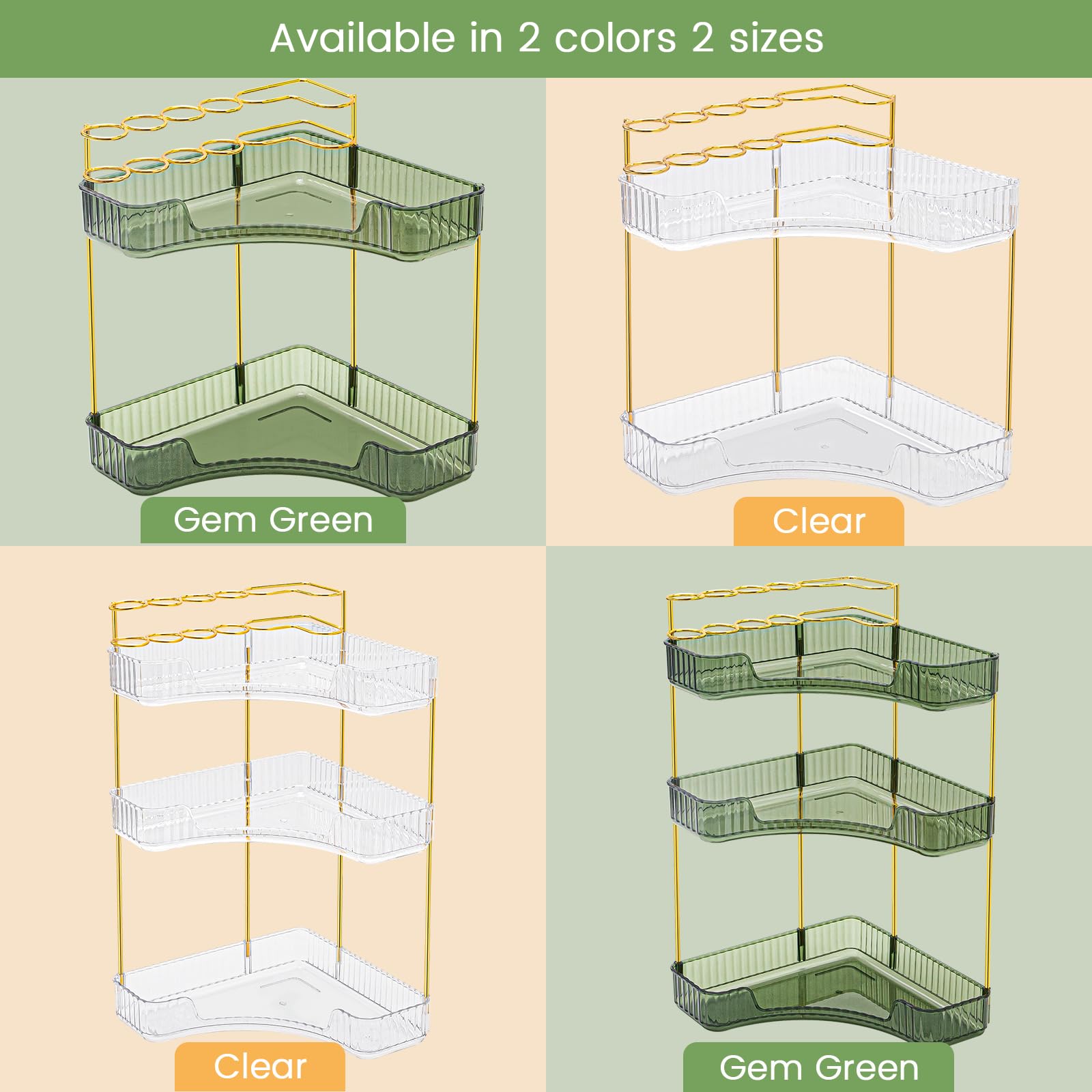 3-Tier Corner Makeup Organizer with Brush Holder - Green Vanity & Bathroom Storage for Cosmetics | Perfect for Small Spaces, Countertop Organization & Travel Essentials