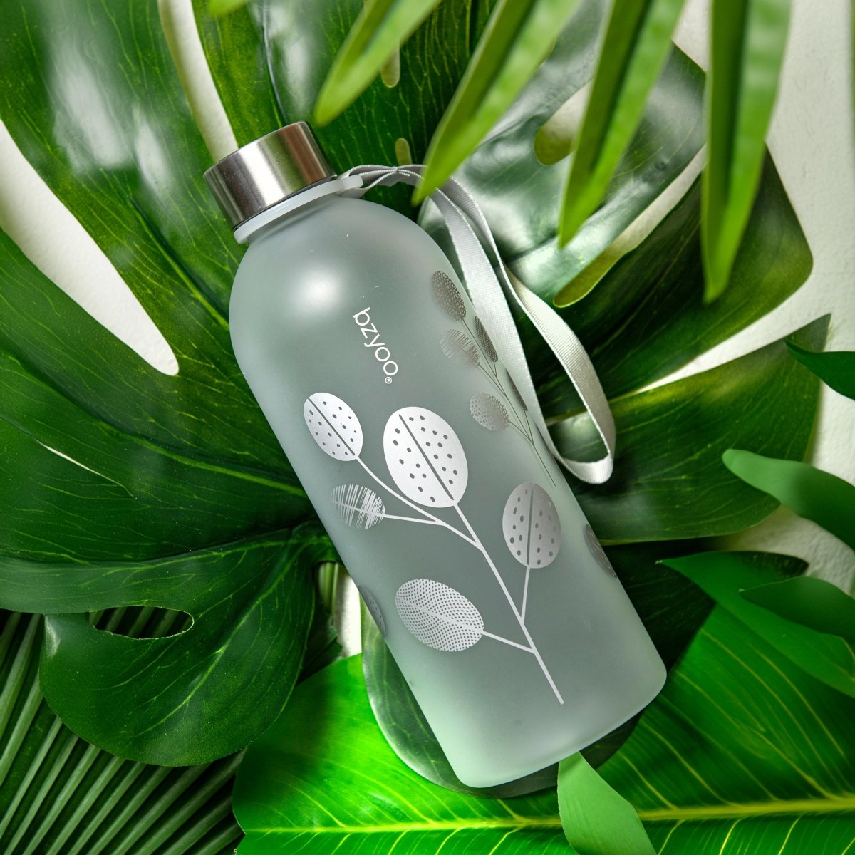 32oz Time Marker Tritan Water Bottle with Carrying Strap - Leaf Silver | Leak Proof BPA Free Sports Water Bottle for Gym, Hiking, Workout & Outdoor Activities