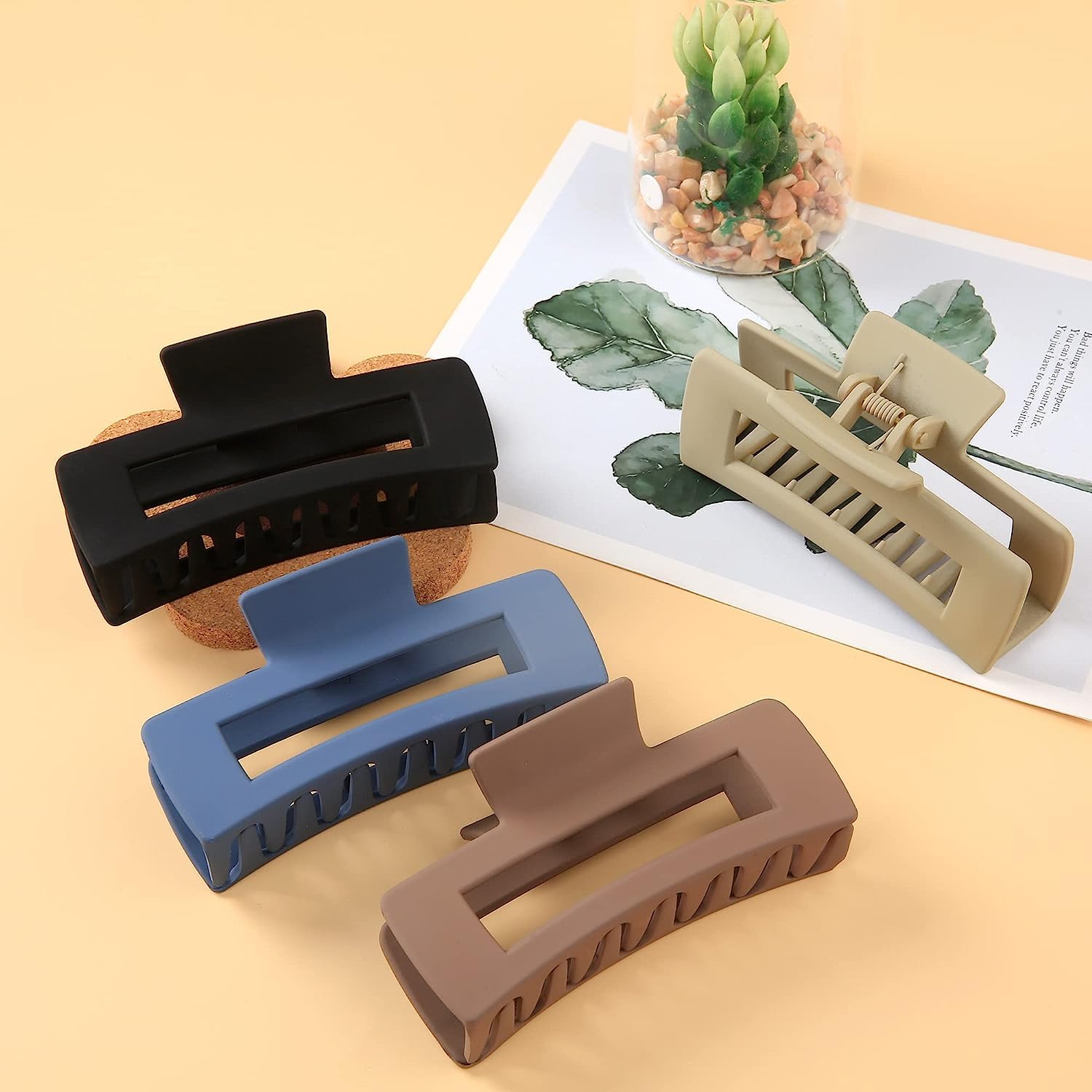 Women's Large Hair Clips - 4 Pack High Elasticity Rectangular Claw Clips for Thin & Thick Hair | Non-Slip Fashion Hair Accessories | Perfect for Work, Gym & Everyday Hairstyles