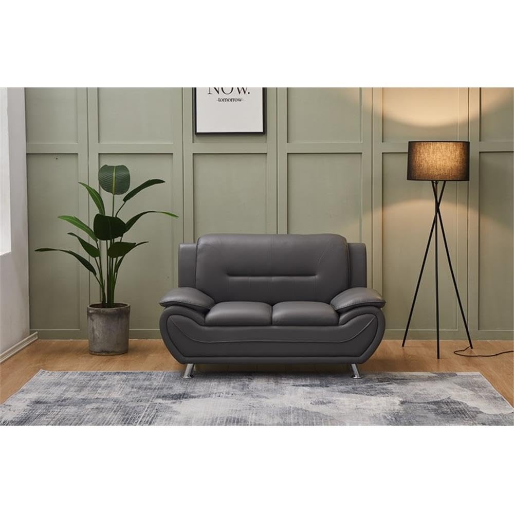 Ashley Faux Leather Living Room Loveseat Sofa - Modern Gray Small Couch for Couples, Compact Apartment & Small Space Decor - Perfect for Living Rooms, Studios & Cozy Spaces