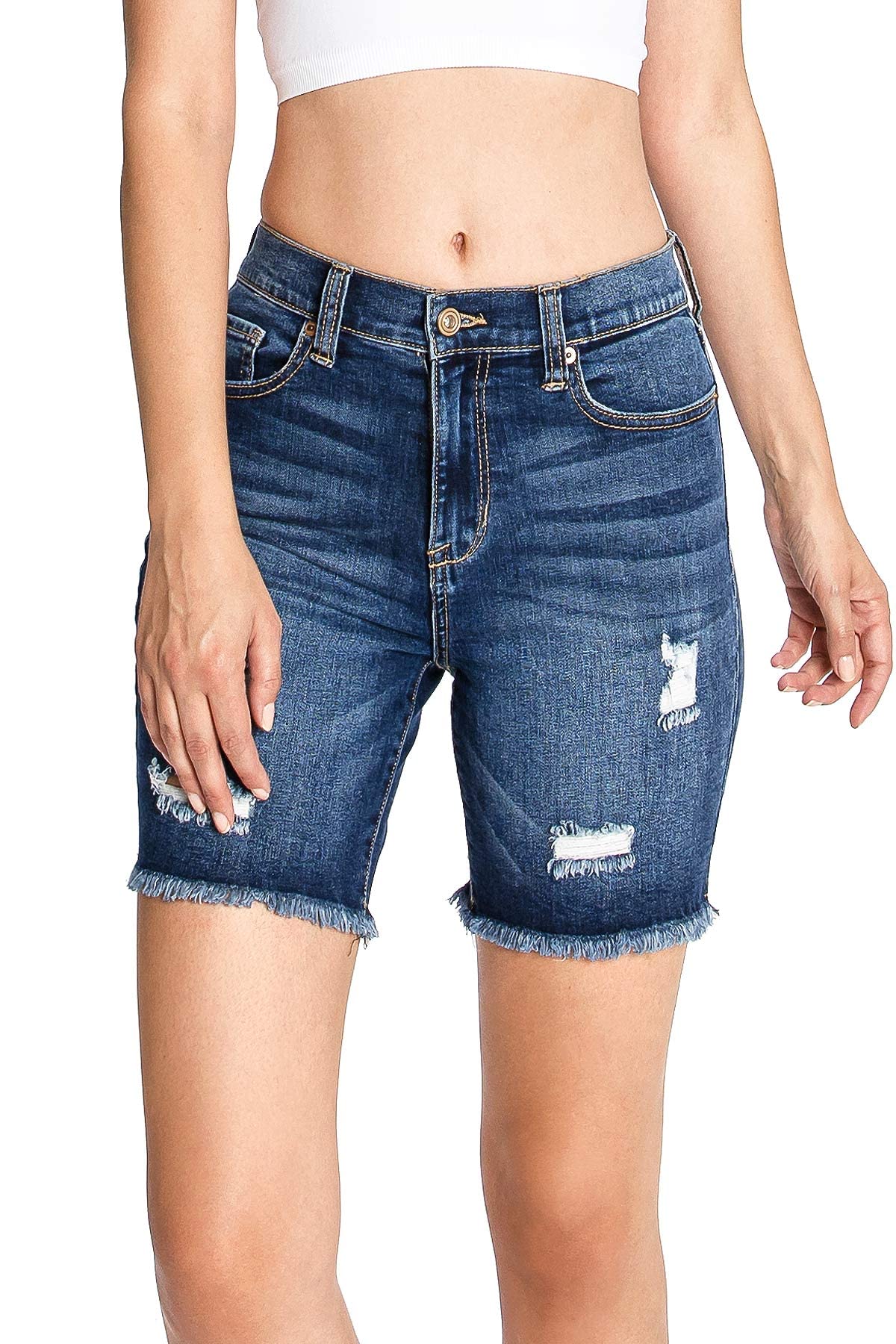 Celebrity Pink Women's High Rise Bermuda Denim Shorts for Juniors - Trendy Casual Summer Outfit, Beachwear & Street Style Fashion