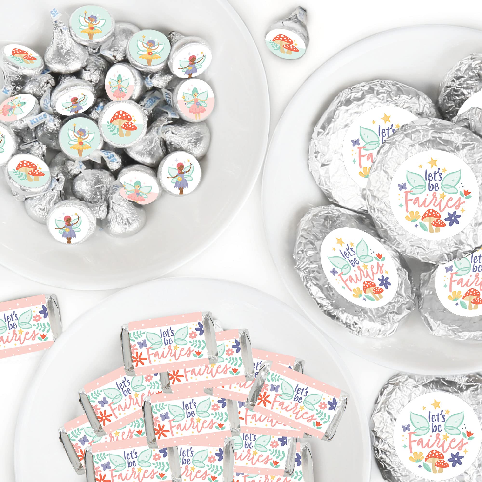 Big Dot of Happiness Let’s Be Fairies - 304-Piece Fairy Garden Party Kit with Mini Candy Bar Wrappers, Round Stickers & Circle Stickers - Perfect for Birthday Favors, Baby Showers & DIY Fairy-Themed Decorations