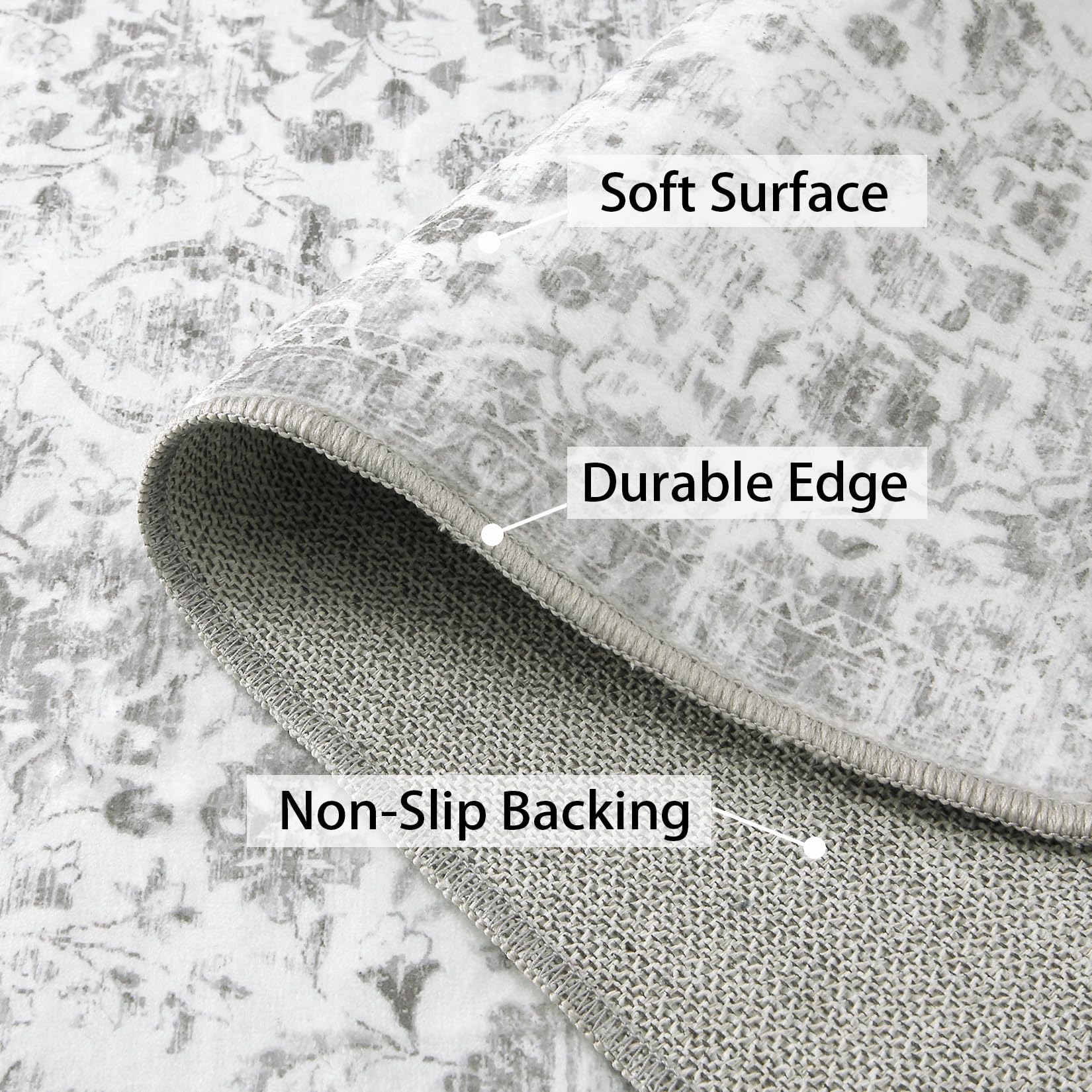 GARVEE 2x3 Washable Non-Slip Boho Floral Rug - Light Grey Indoor Entryway & Bathroom Mat, Stain-Resistant for Bedroom, Living Room & High-Traffic Areas