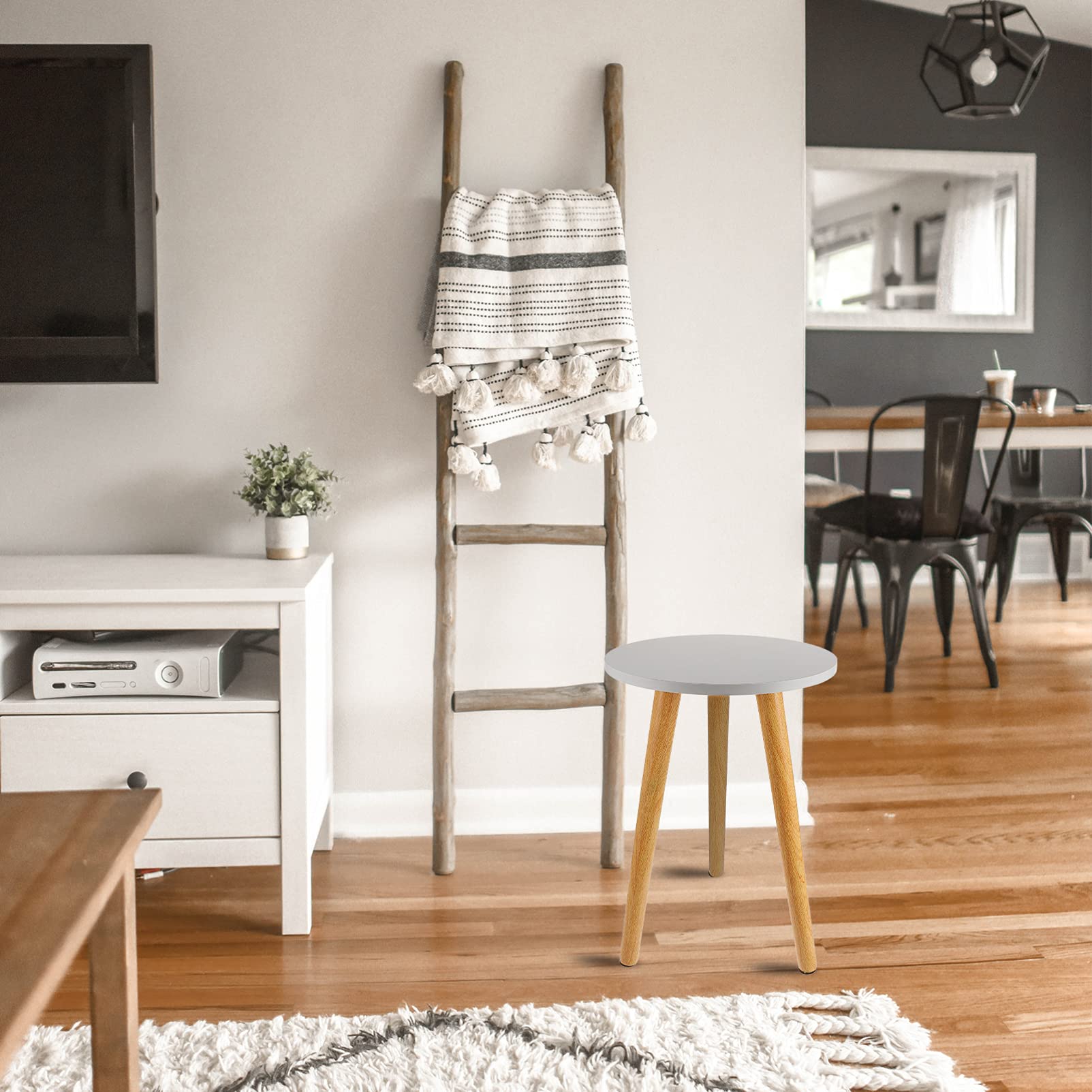 Modern Round Wooden Coffee Side Table - Small Rustic End Table for Bedroom, Living Room & Outdoor Use - White Nesting Tray Corner Table - Perfect for Coffee, Tea & Home Decor