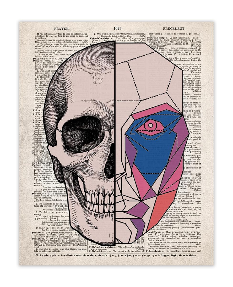 Vintage Cyborg Skull Wall Art - 8x10 Halloween Decor for Gothic Home