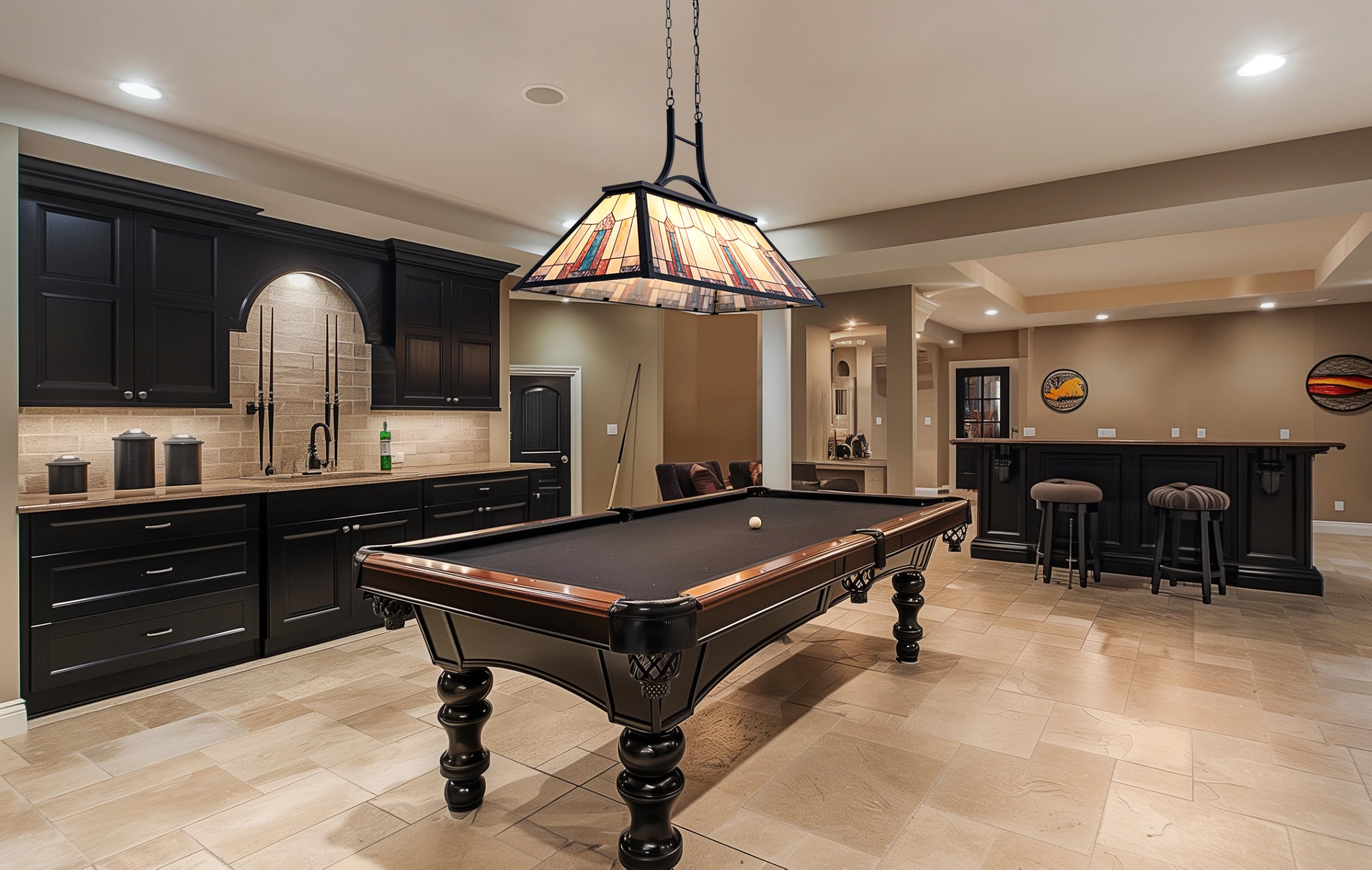 Vintage Tiffany Style Pool Table Light - 3-Light Billiards Chandelier for 7', 8', 9' Game Tables | Perfect for Man Cave, Snooker Room, Club, Bar & Kitchen Island Lighting | Durable Hanging Fixture with Classic Stained Glass Design