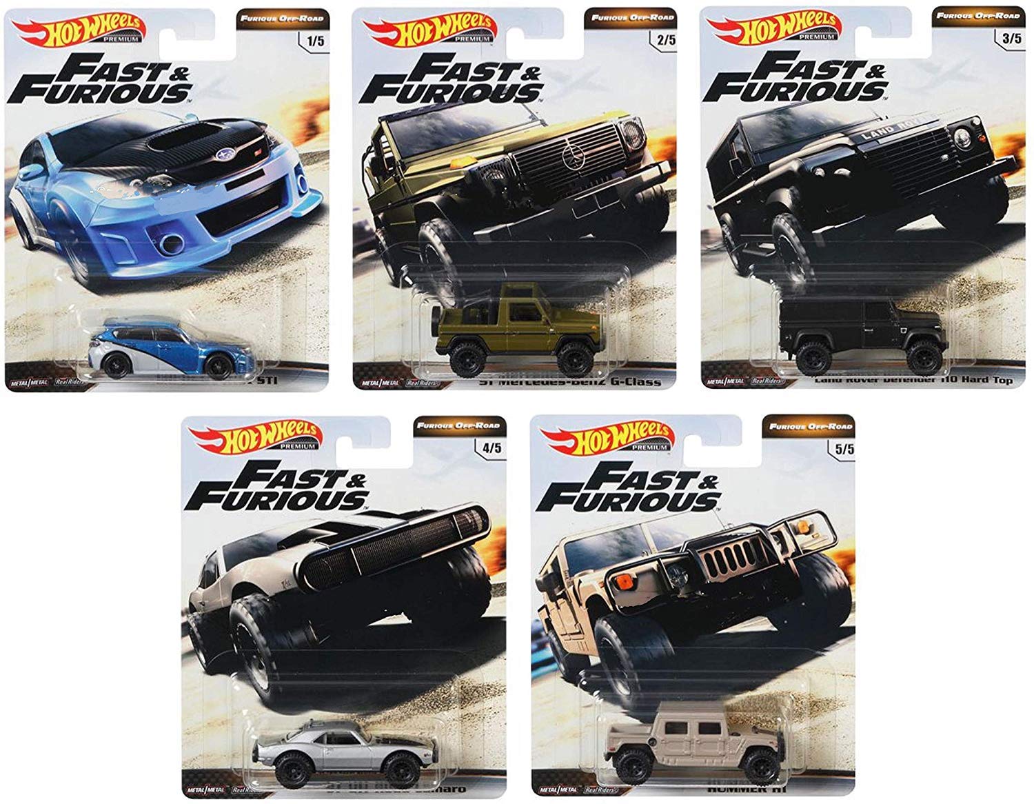 Hot Wheels 2019 Premium Fast & Furious Off-Road 5-Piece Car Set - Die-Cast Toy Cars for Kids & Collectors - Perfect for Playtime, Display, and Movie-Themed Collections