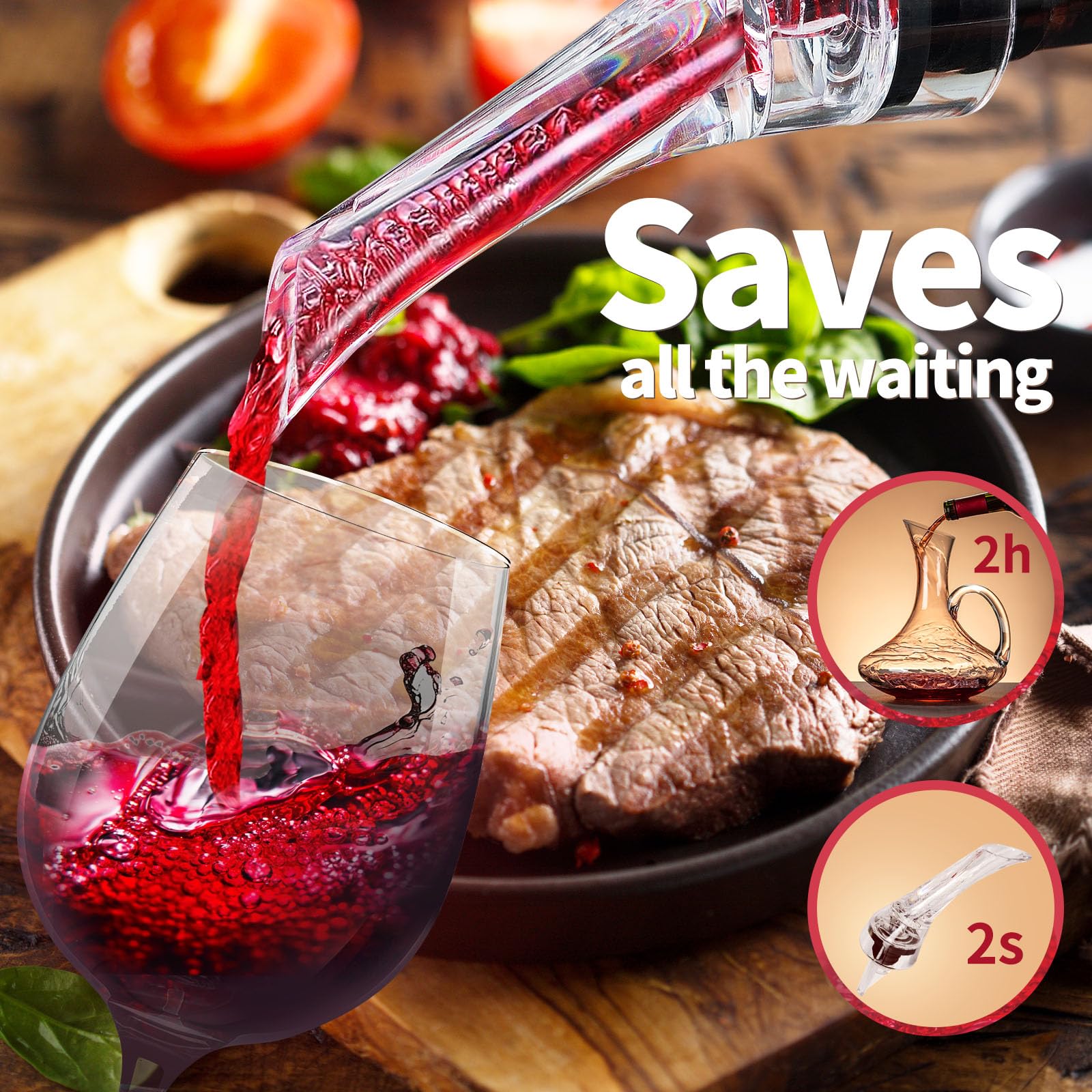 Premium Wine Aerator Pourer Spout - Enhances Flavor with Rich Bubbles, No-Drip Design - Professional Quality Decanter for Red & White Wines - Perfect Gift for Wine Lovers - Ideal for Dinner Parties, Wine Tastings & Romantic Evenings