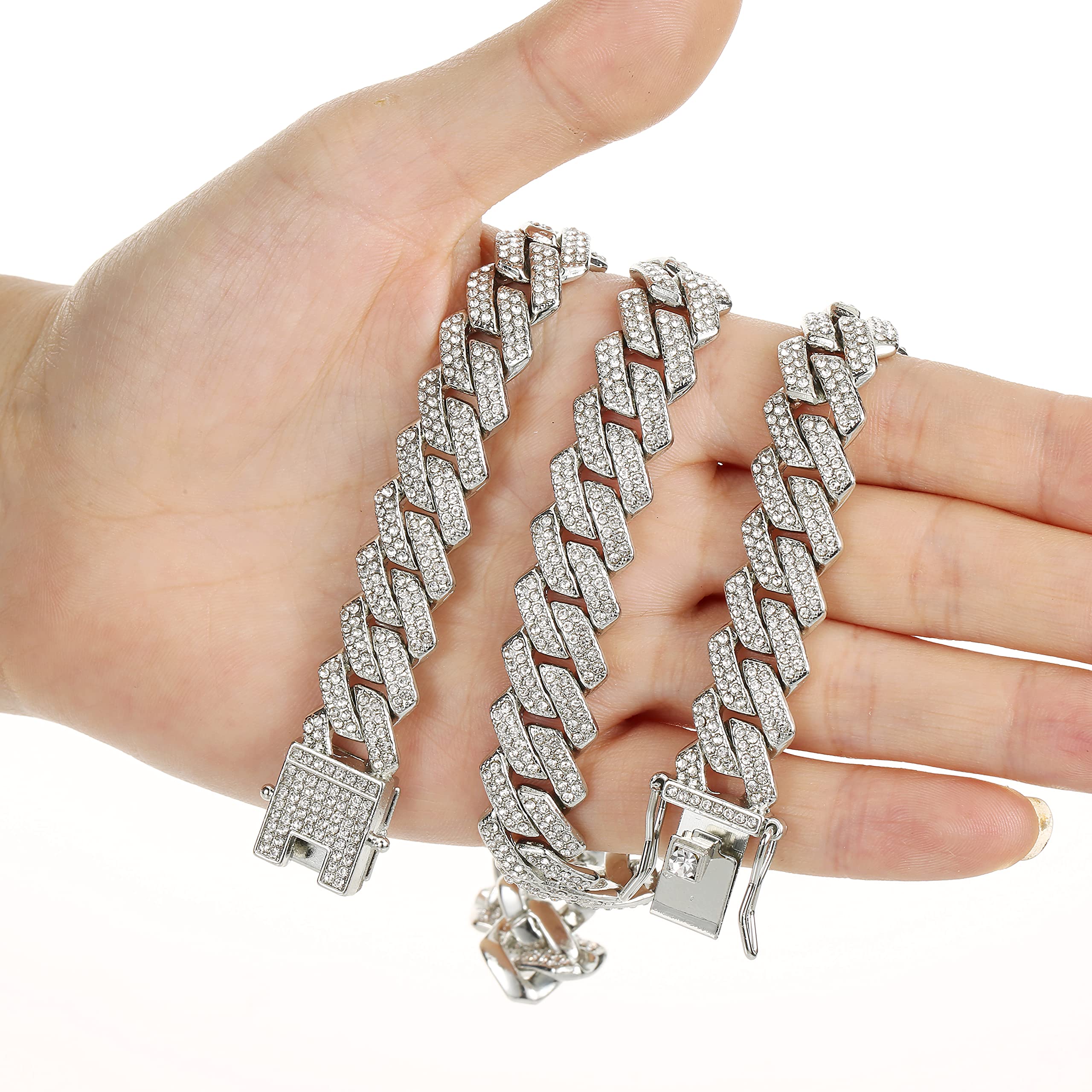Saintda Cuban Link Chain for Men & Women - Iced Out Silver, Gold & Rose Gold Miami Cuban Necklace - Bling Diamond Hip Hop Jewelry with Gift Box - Perfect for Parties, Gifts & Hip Hop Fashion